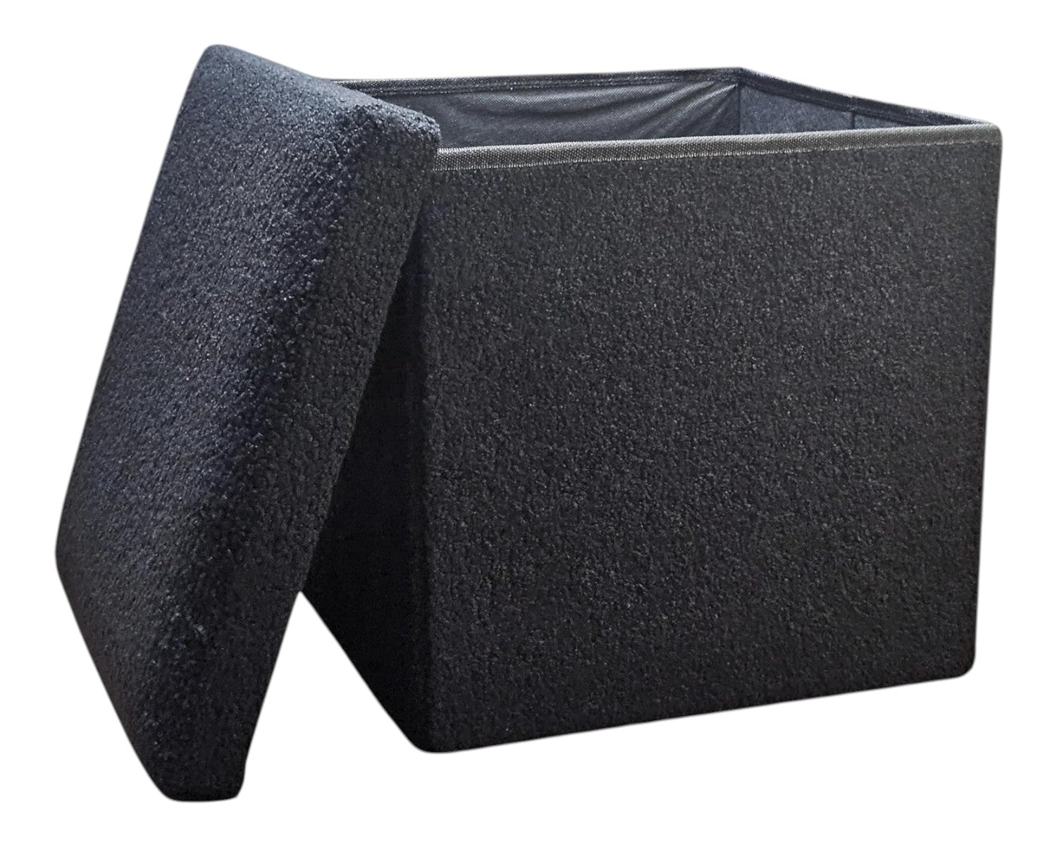 15" Black Boucle Cube Storage Ottoman
