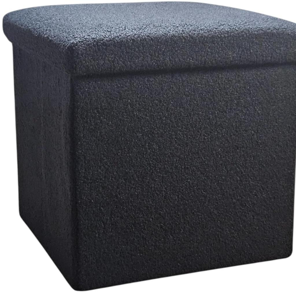 15" Black Boucle Cube Storage Ottoman
