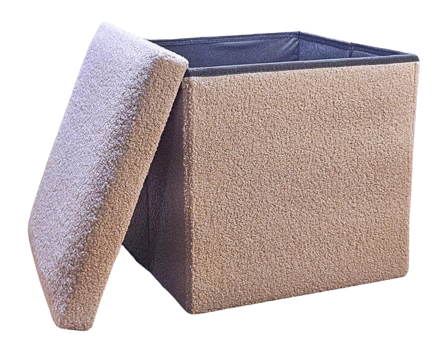 15" Taupe Boucle Cube Storage Ottoman