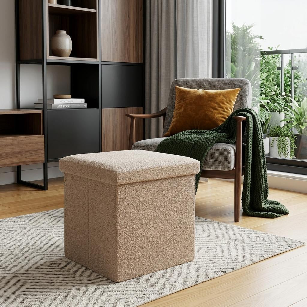 15" Taupe Boucle Cube Storage Ottoman