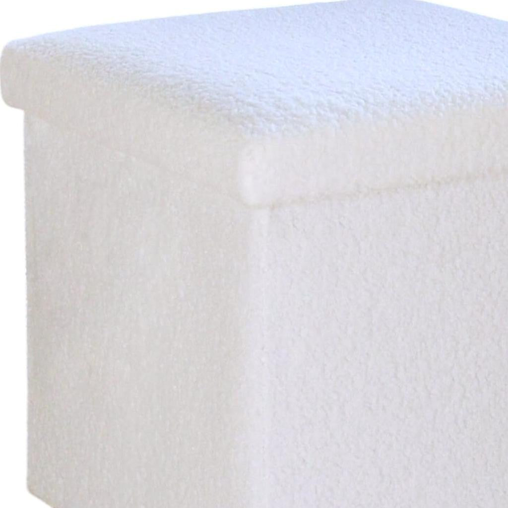 15" White Boucle Cube Storage Ottoman