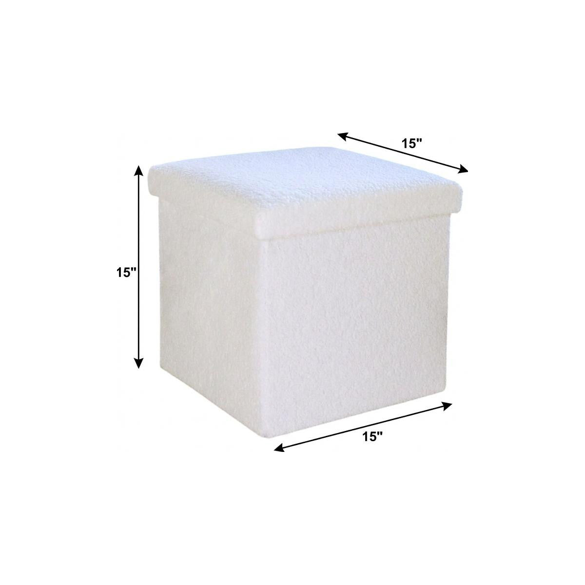 15" White Boucle Cube Storage Ottoman