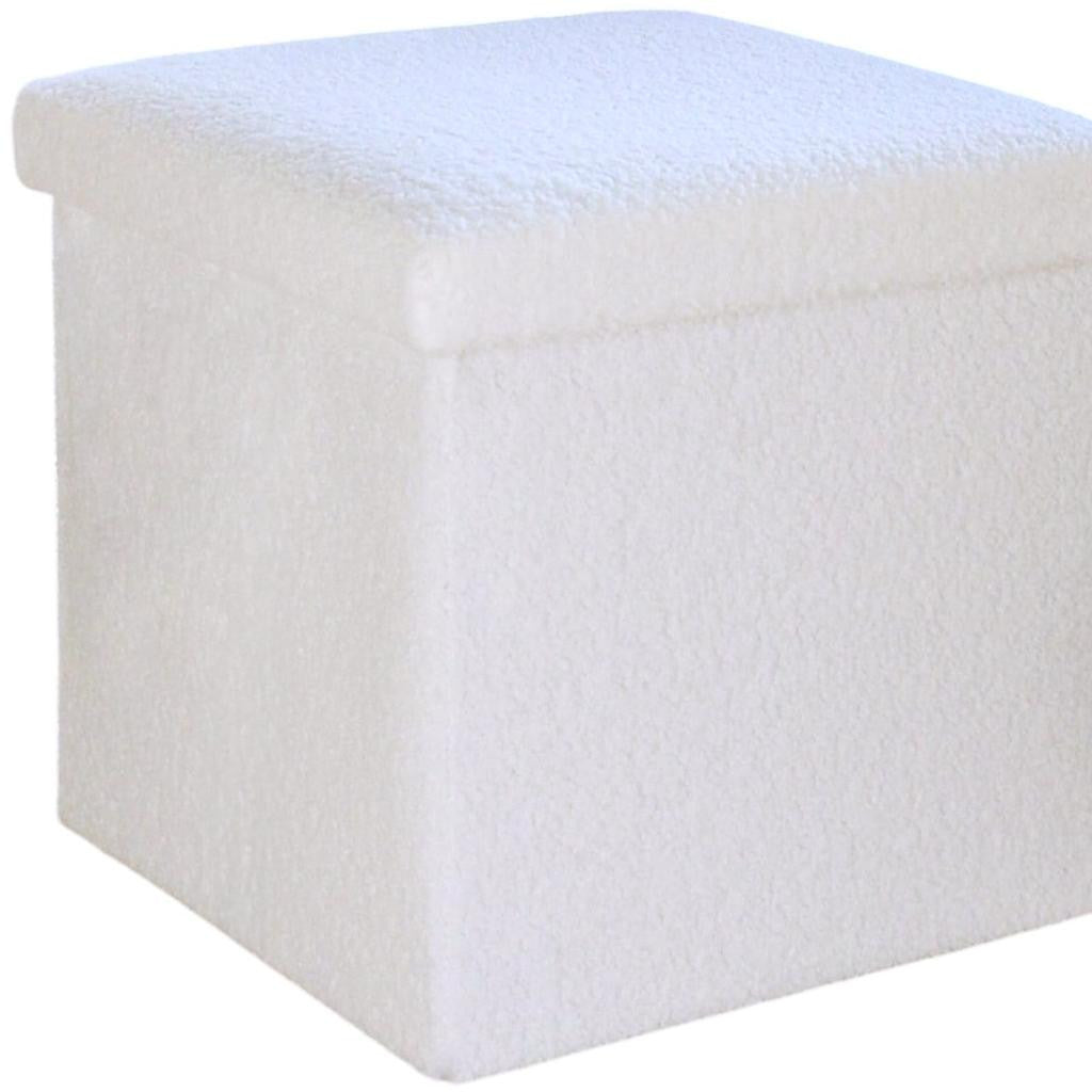 15" White Boucle Cube Storage Ottoman