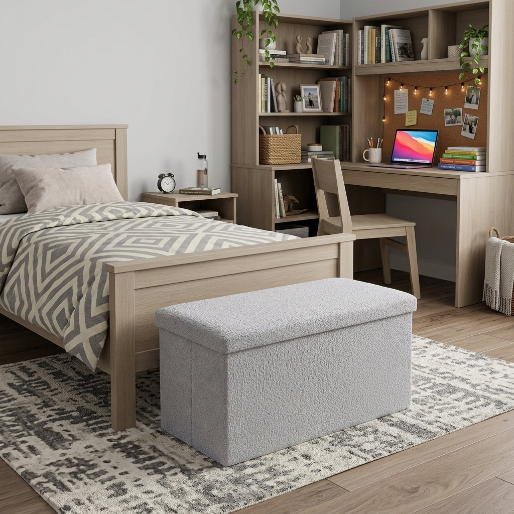 30" Gray Boucle Storage Ottoman