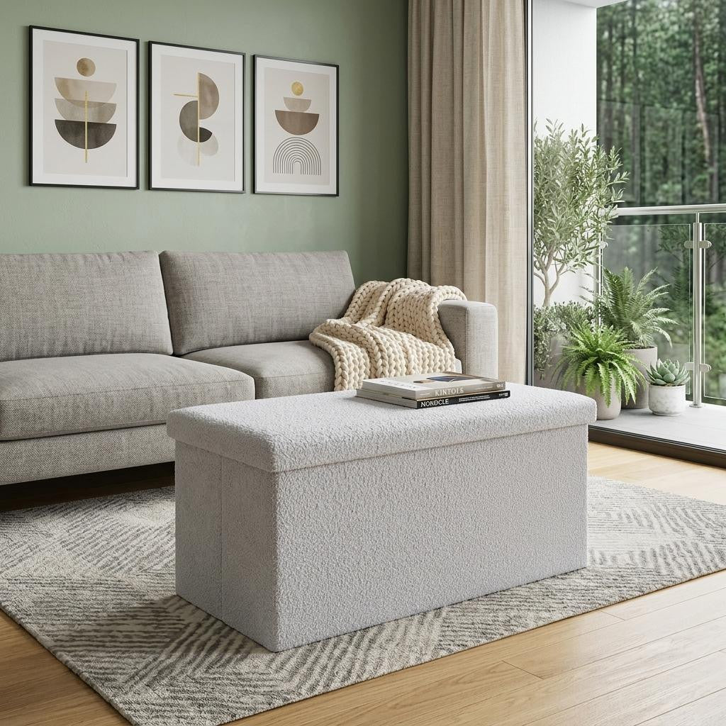 30" Gray Boucle Storage Ottoman
