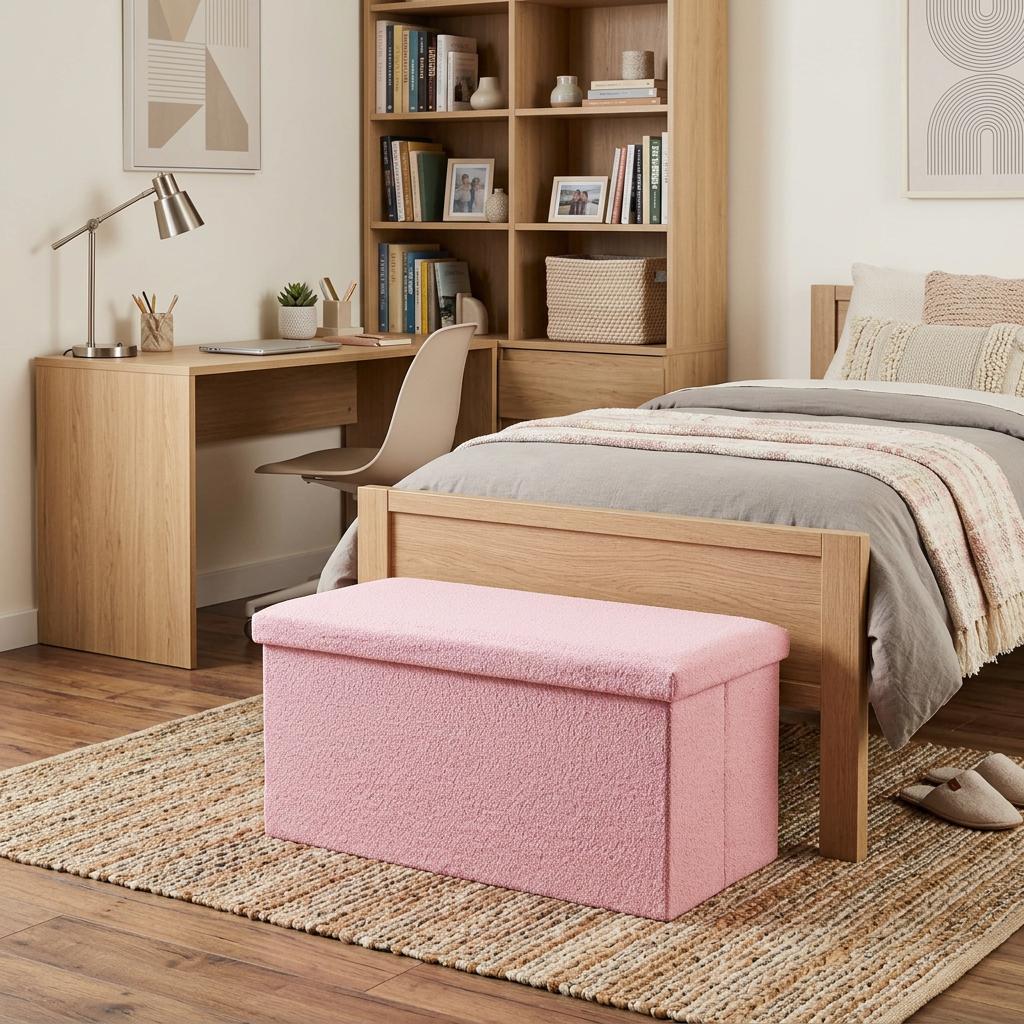 30" Pink Boucle Storage Ottoman
