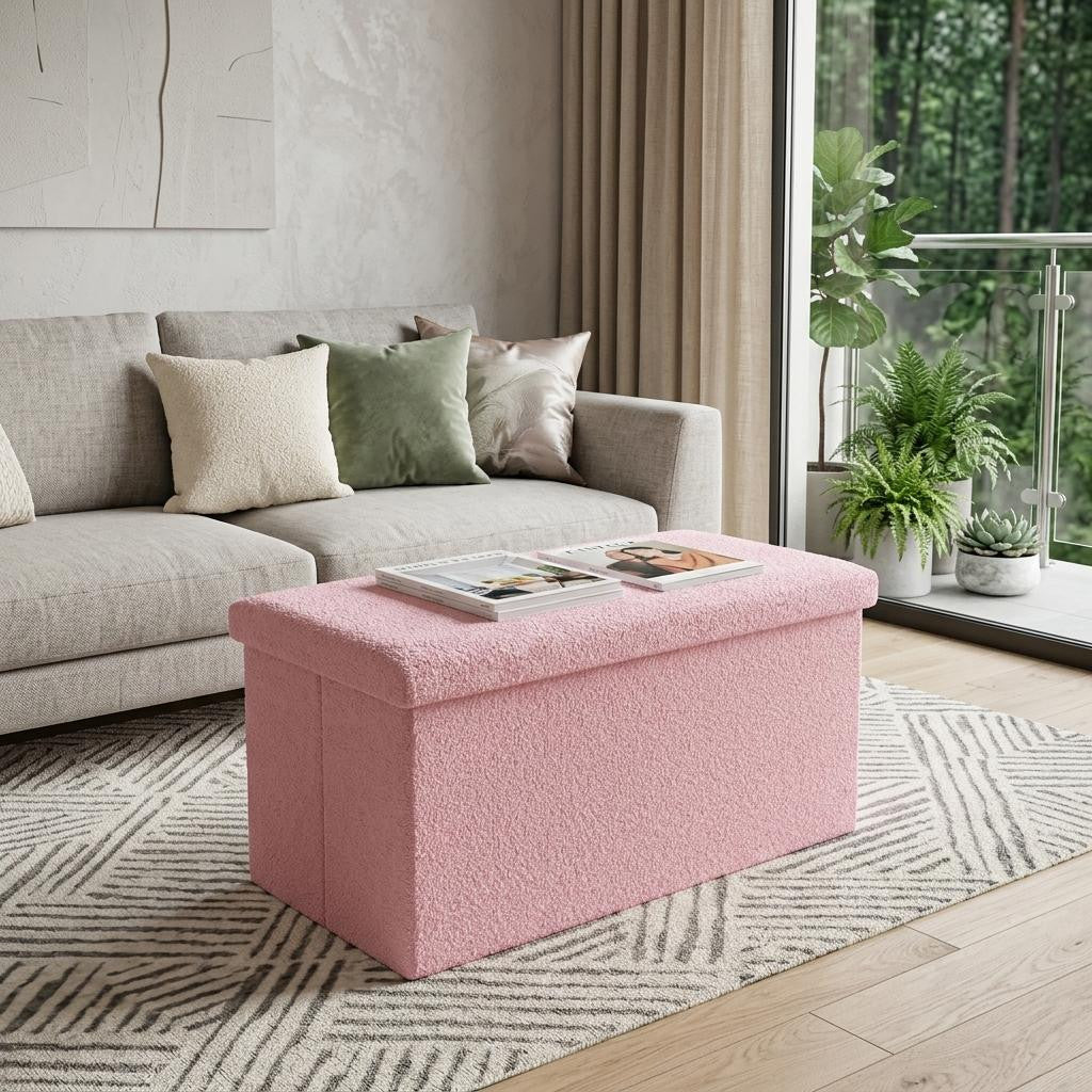 30" Pink Boucle Storage Ottoman