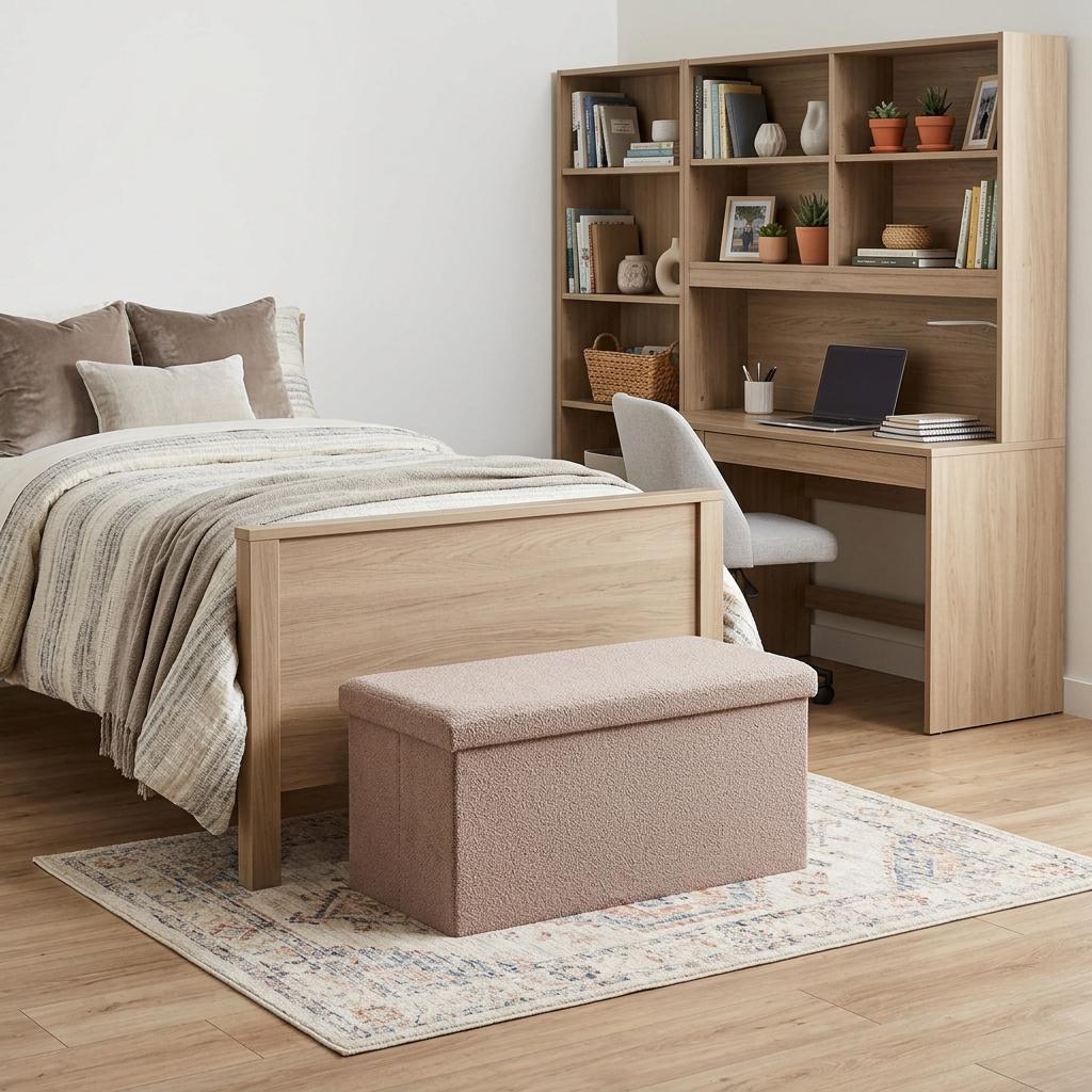 30" Taupe Boucle Storage Ottoman