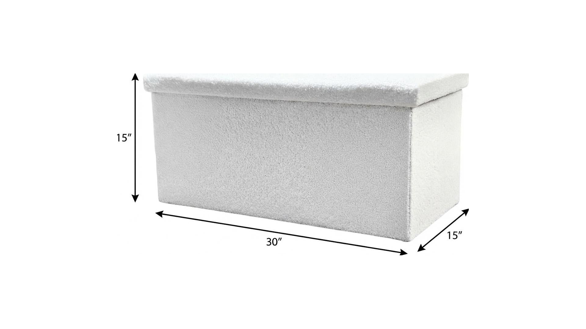30" White Boucle Storage Ottoman