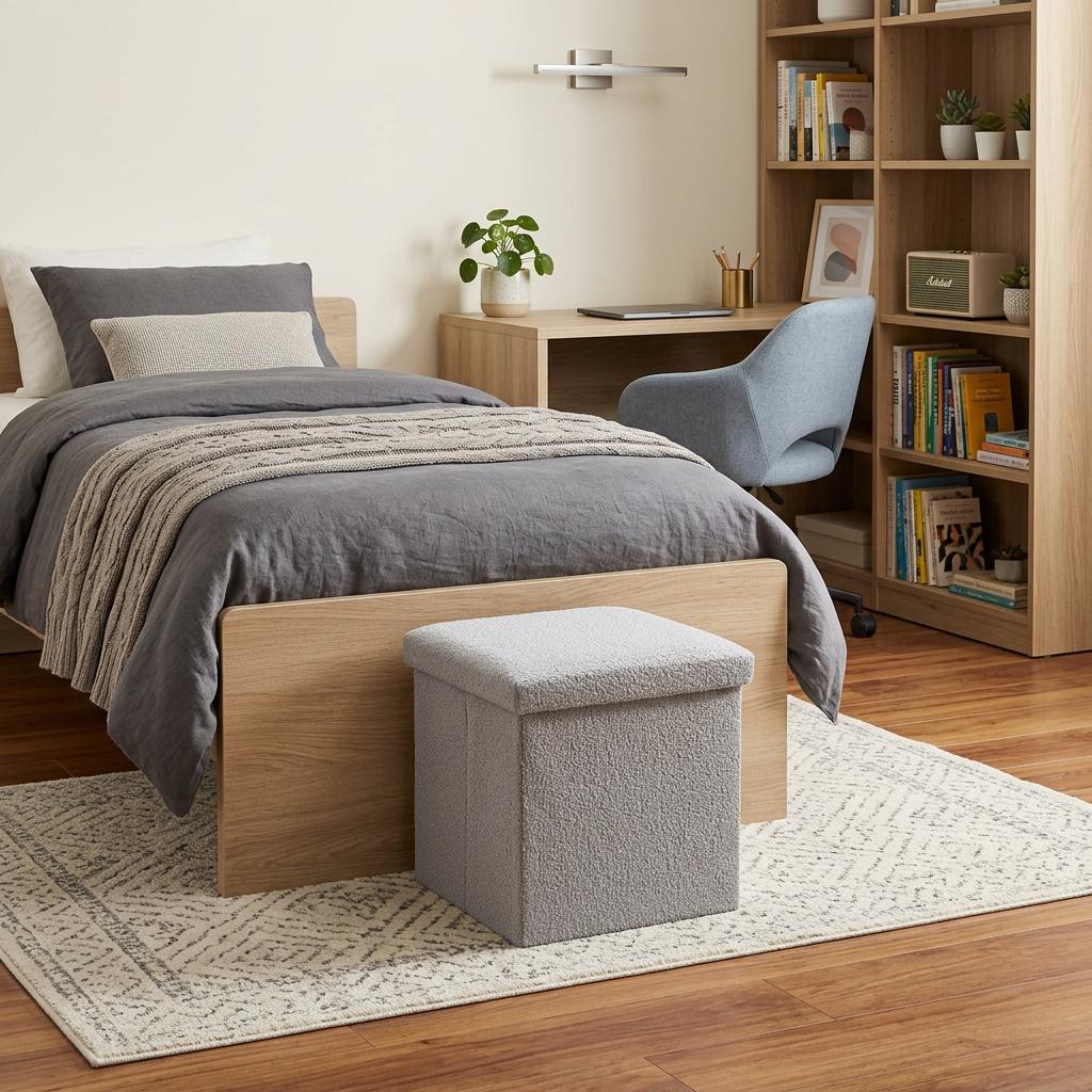 12" Gray Boucle Cube Storage Ottoman
