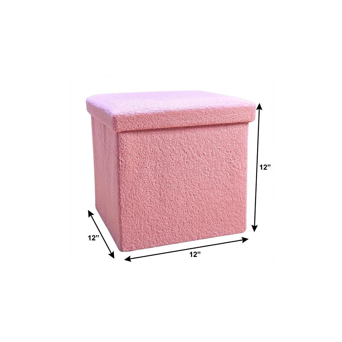 12" Pink Boucle Cube Storage Ottoman