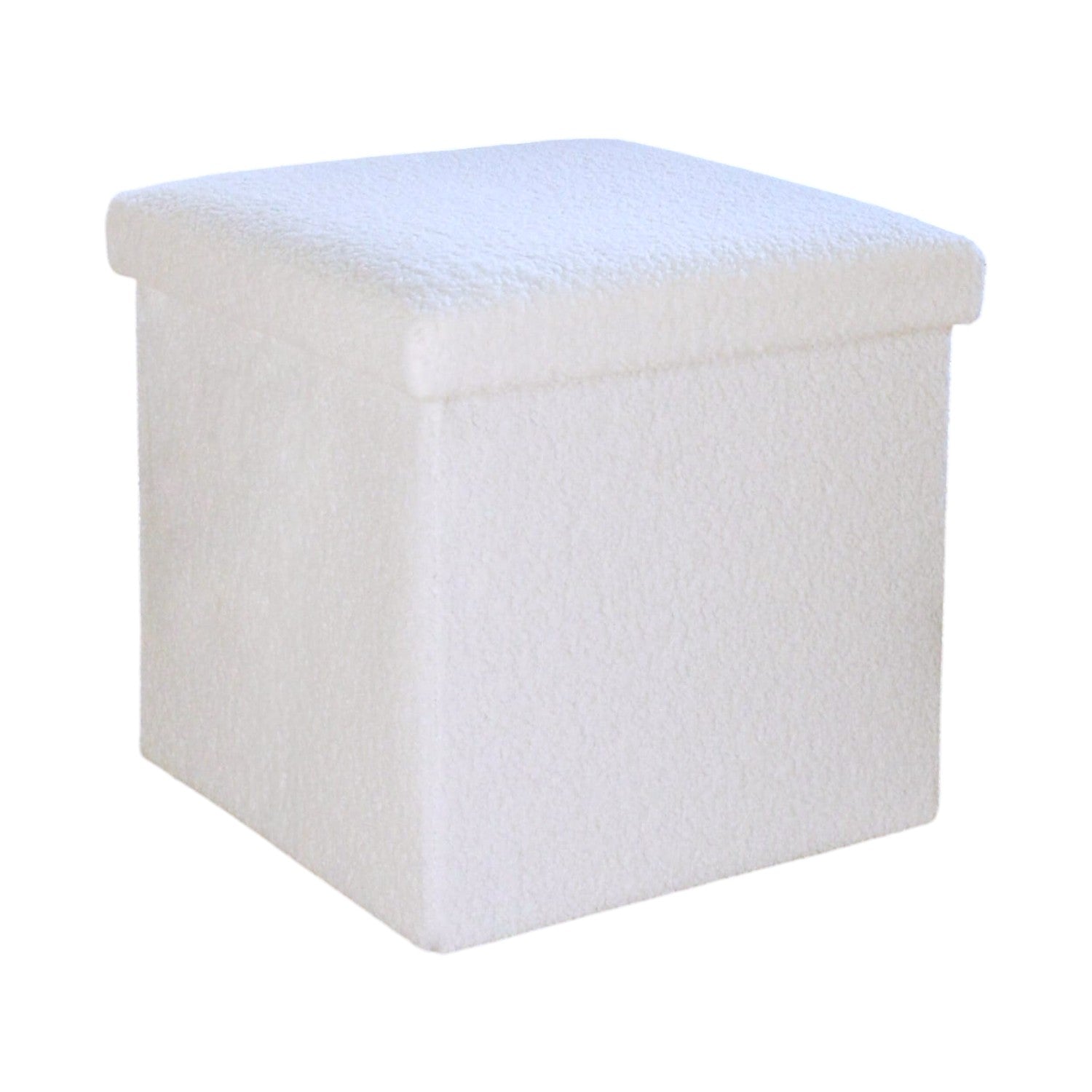 12" White Boucle Cube Storage Ottoman