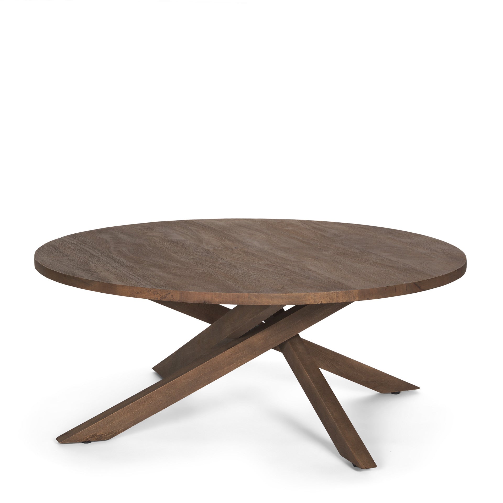 42" Brown Solid Wood Round Cross Legs Coffee Table