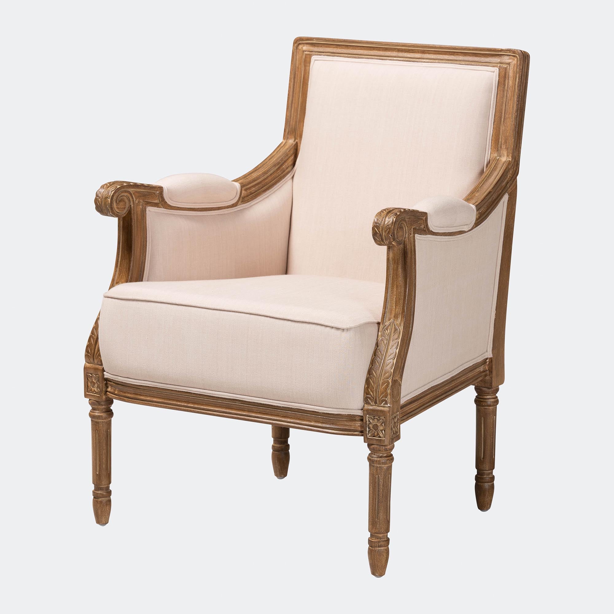 Baxton Studio Chavanon Wood & Light Beige Linen Traditional French Accent Chair
