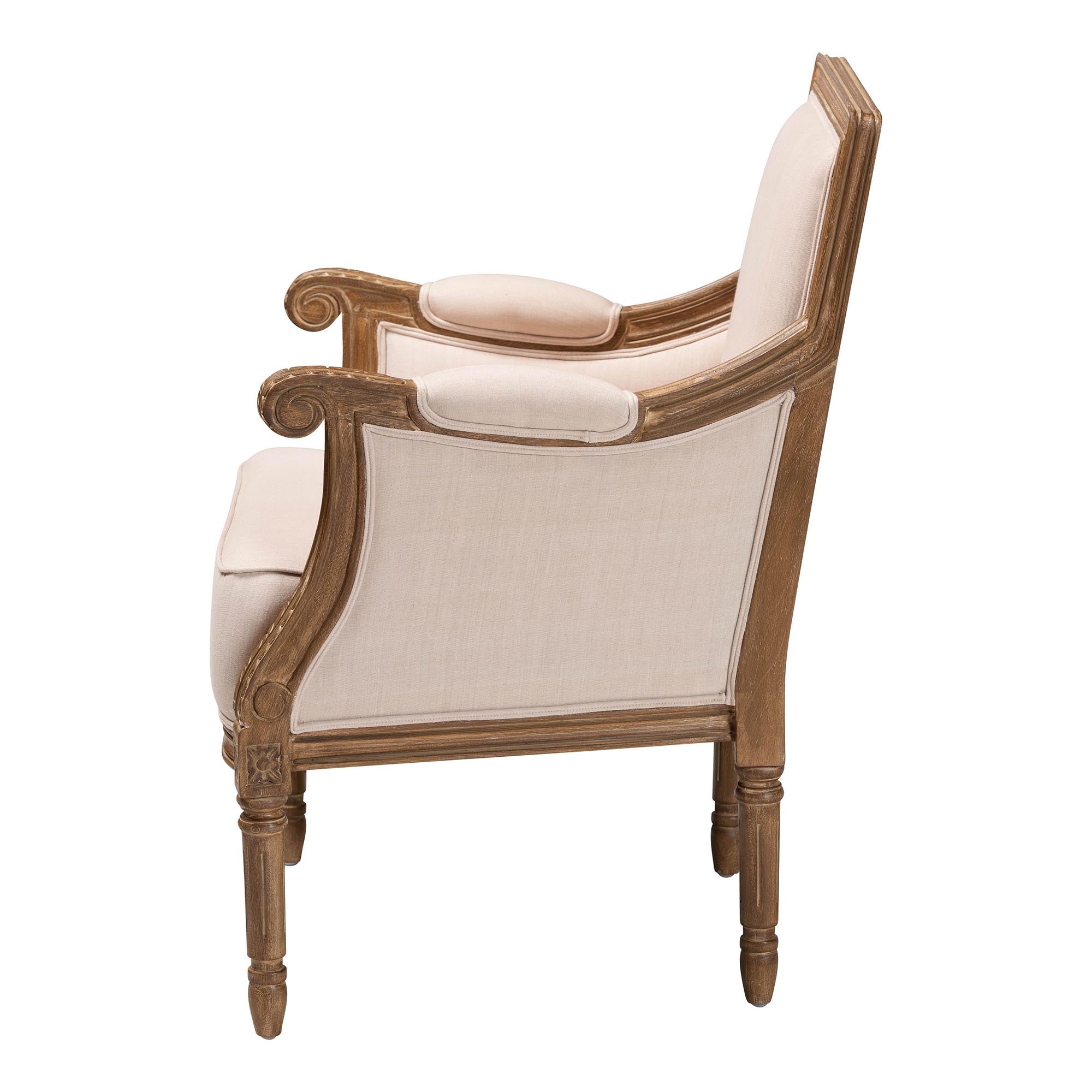 Baxton Studio Chavanon Wood & Light Beige Linen Traditional French Accent Chair