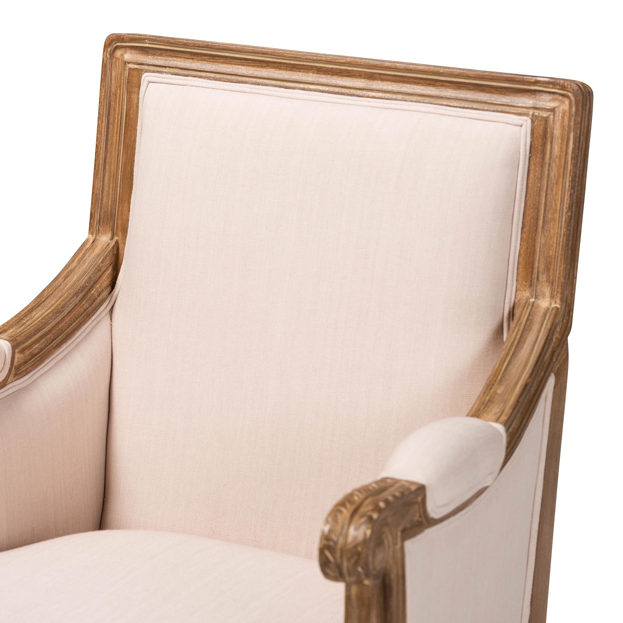 Baxton Studio Chavanon Wood & Light Beige Linen Traditional French Accent Chair