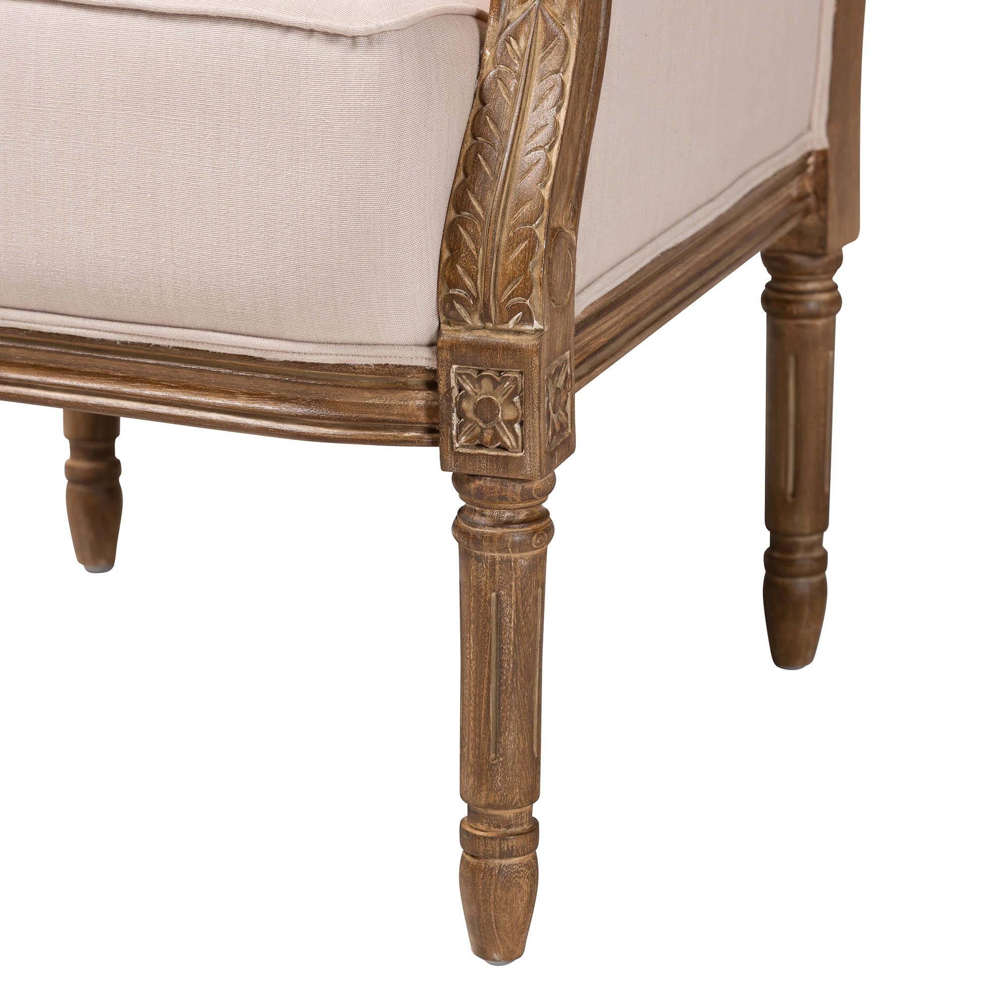 Baxton Studio Chavanon Wood & Light Beige Linen Traditional French Accent Chair