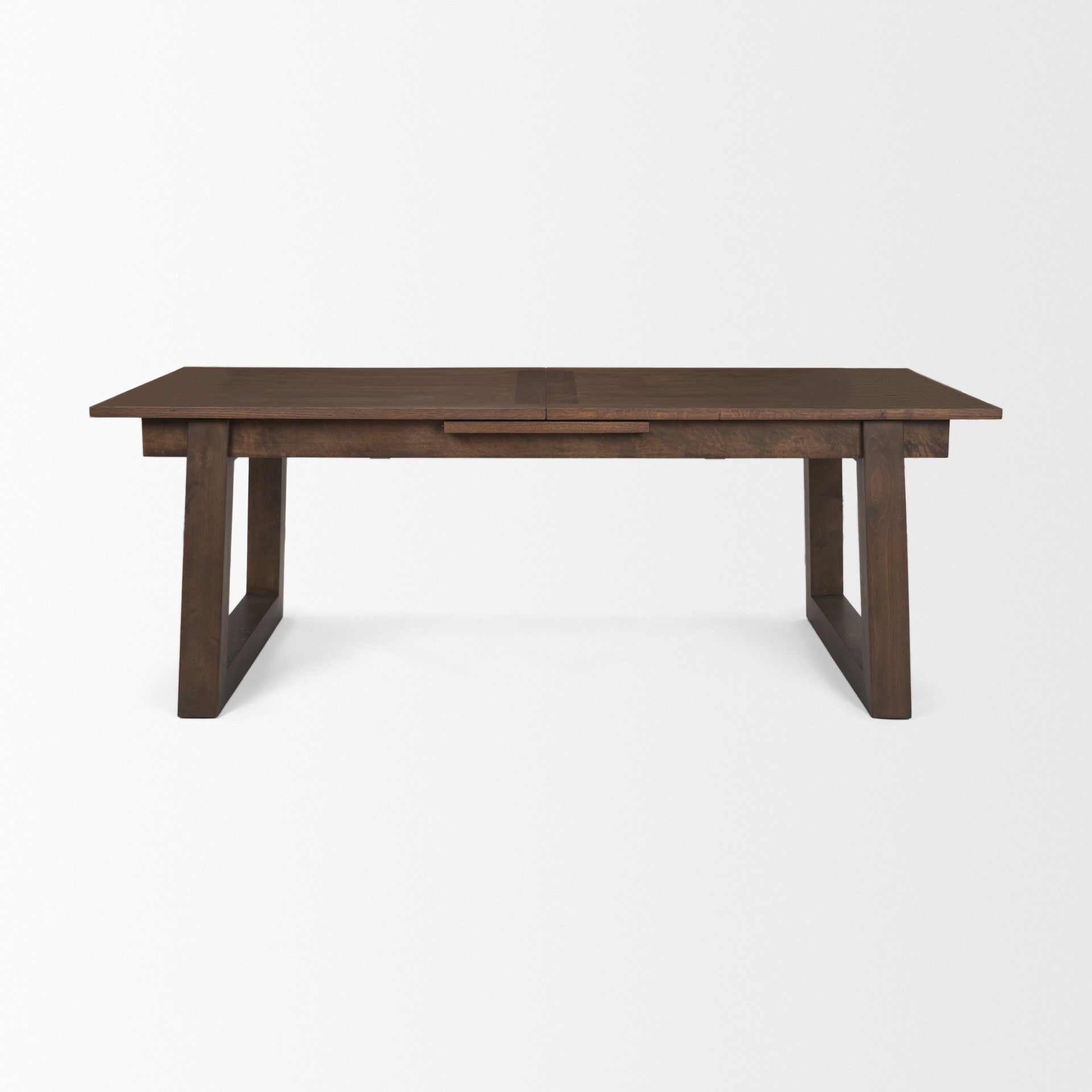 106" Dark Brown Solid Wood Self-Storing Leaf Sled Base Extendable Dining Table