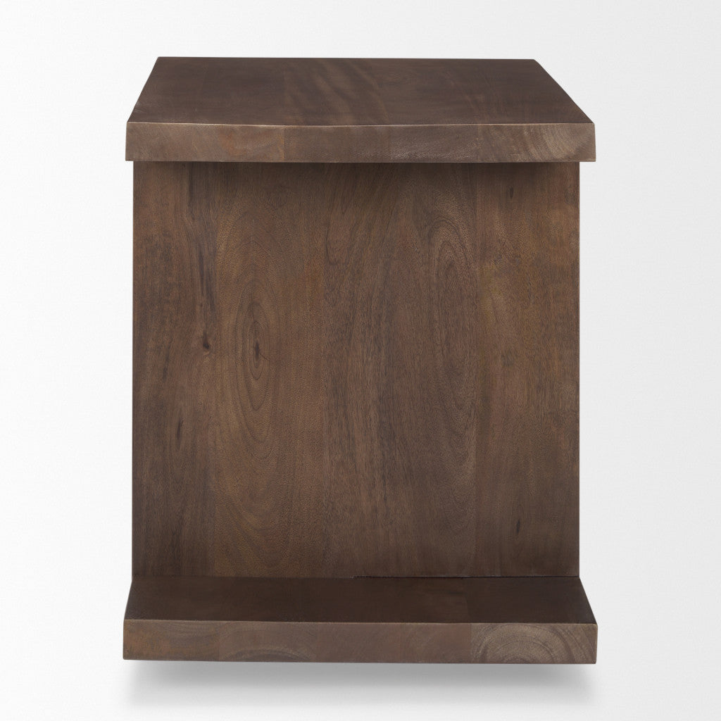 22" Brown Solid Wood Sled End Table With Shelf