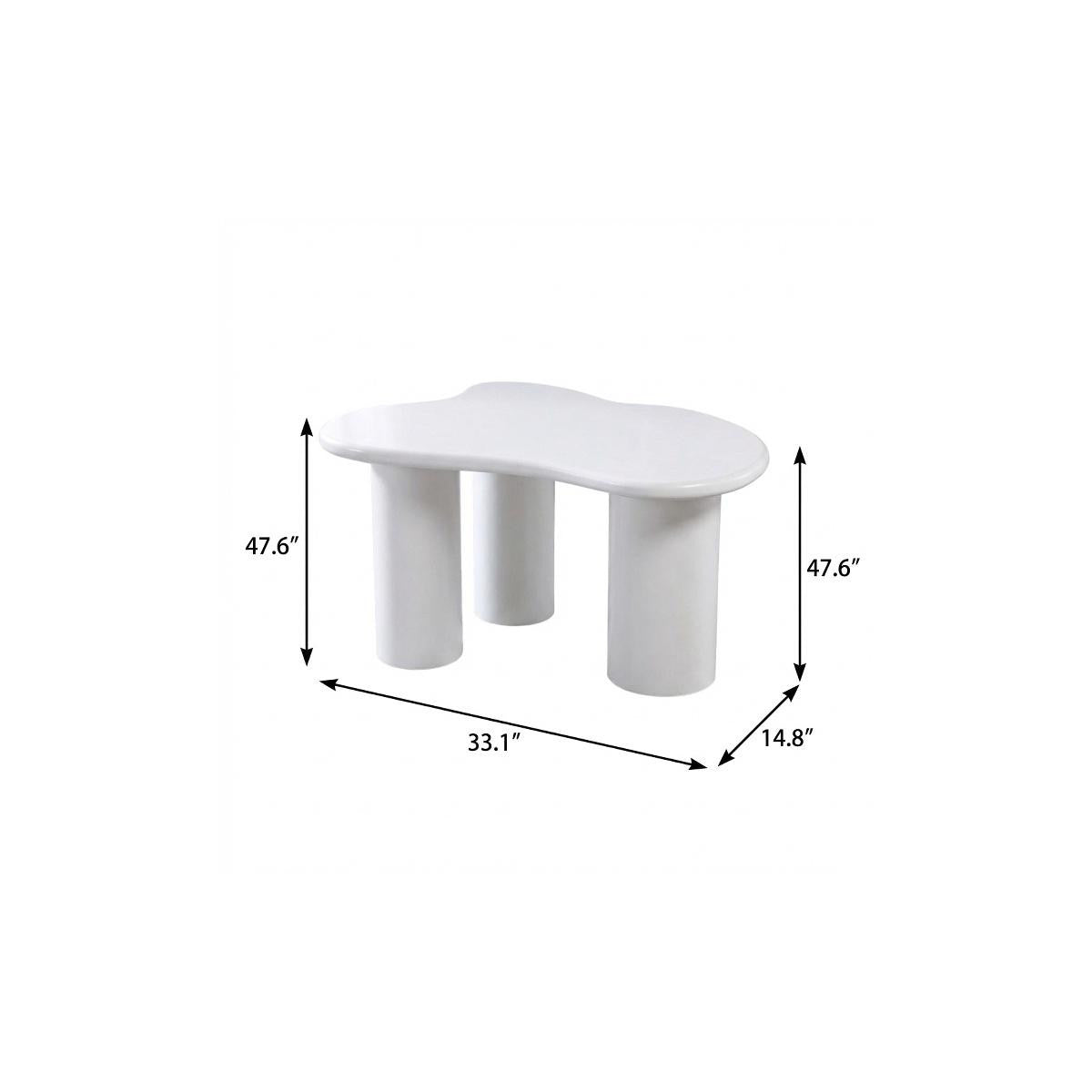 33" White Solid Wood Free Form Coffee Table