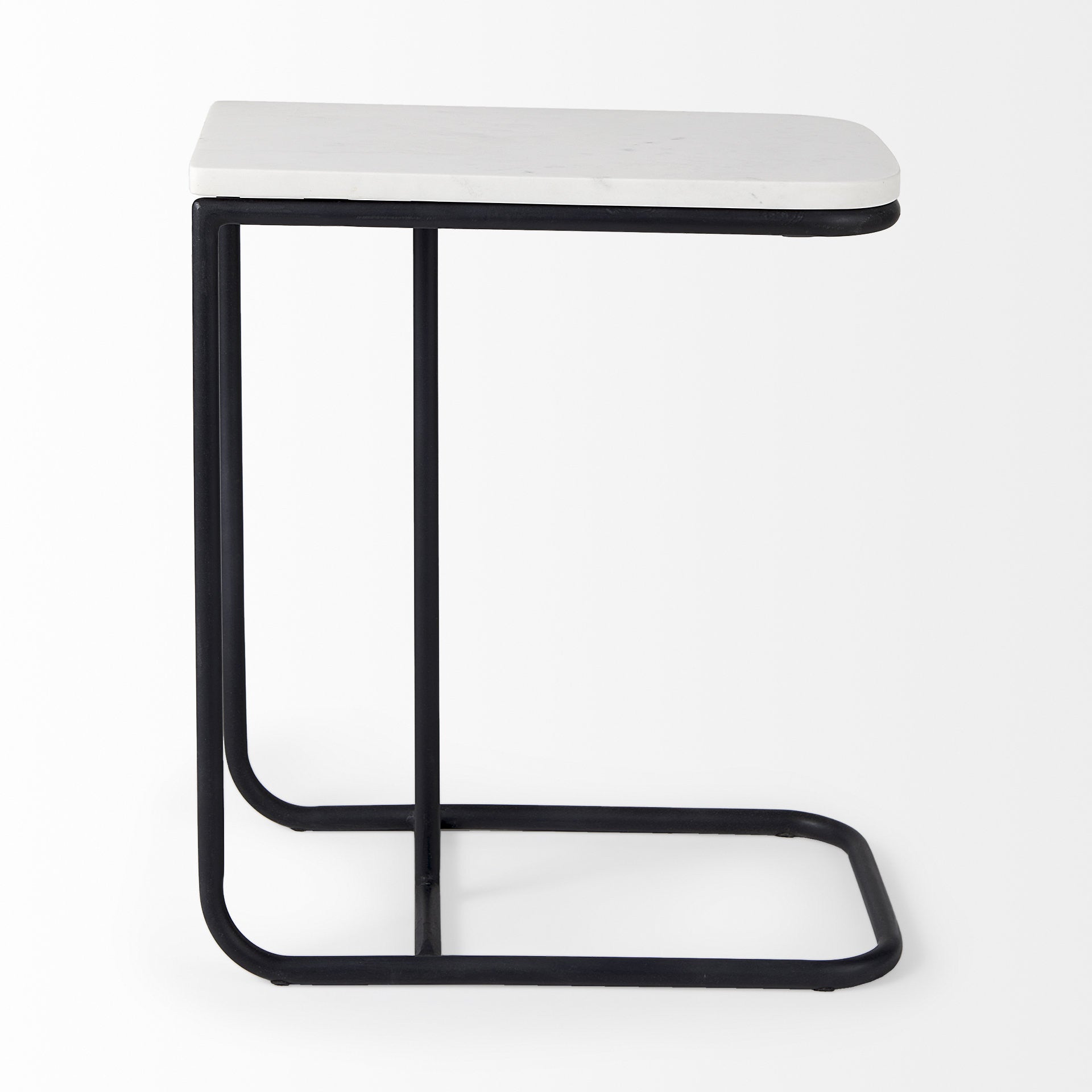 23" Black And White Marble and Metal C Table End Table