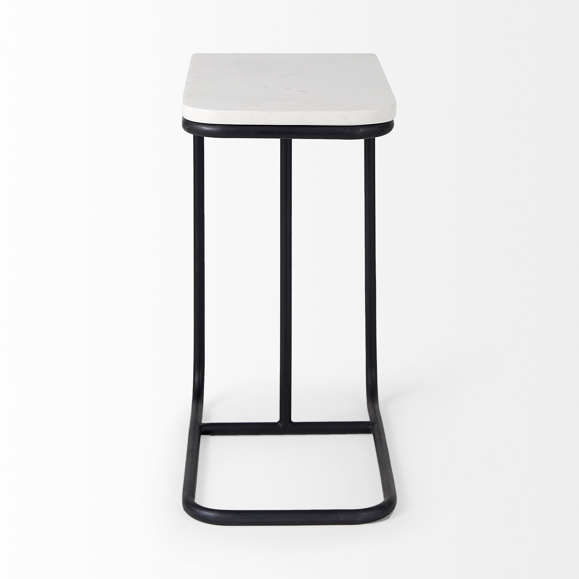 23" Black And White Marble and Metal C Table End Table