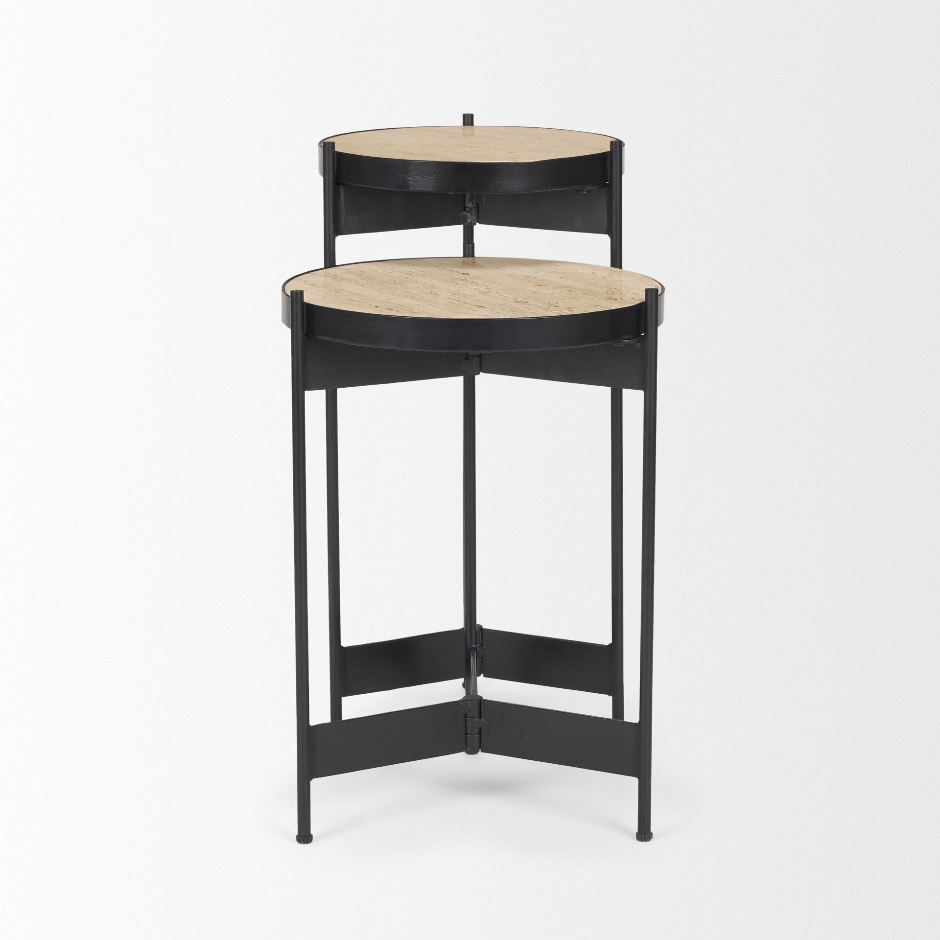 Set of Two Brown And Black Marble And Metal Nested Tables