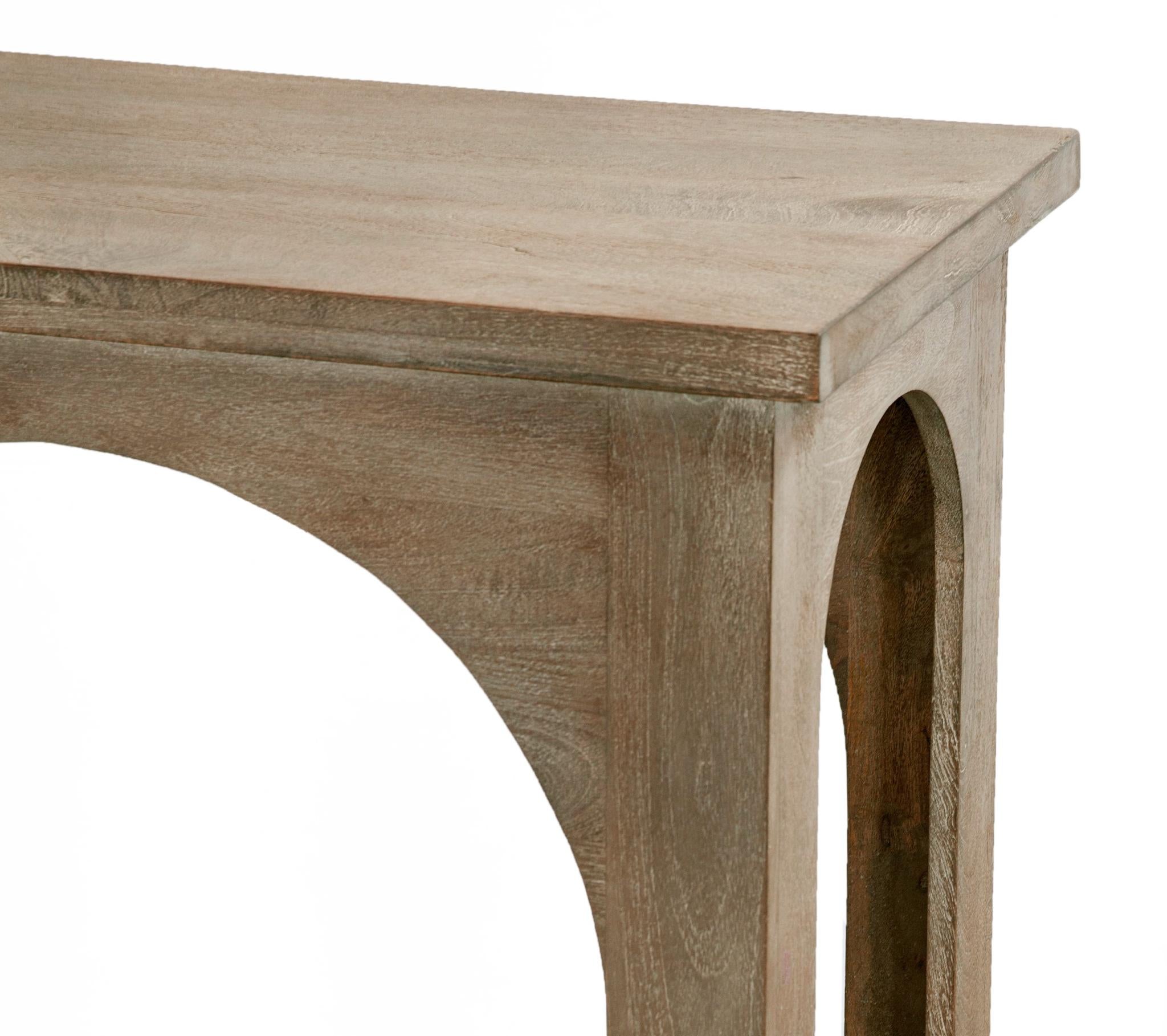 77" Brown Solid Wood Distressed Console Table With Arch Detailing