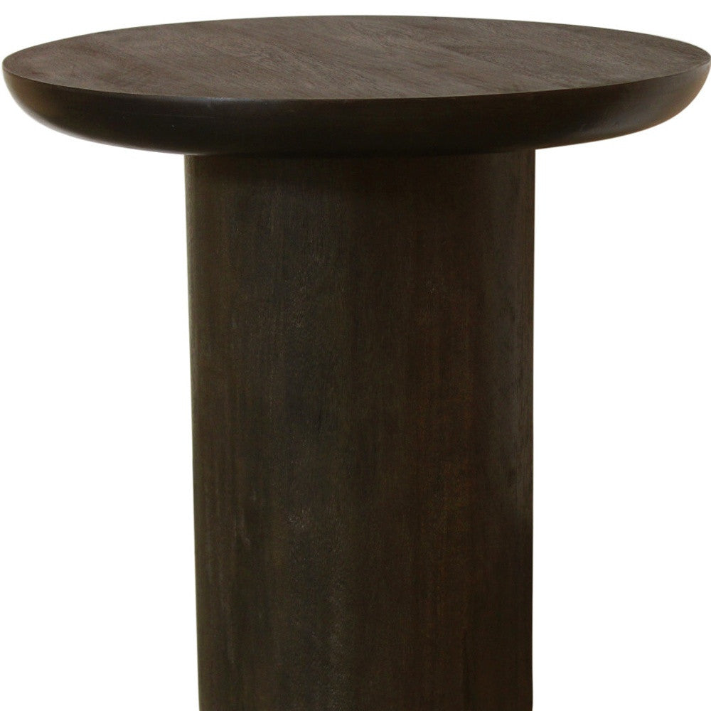 24" Dark Brown Distressed Solid Wood Round Pedestal End Table