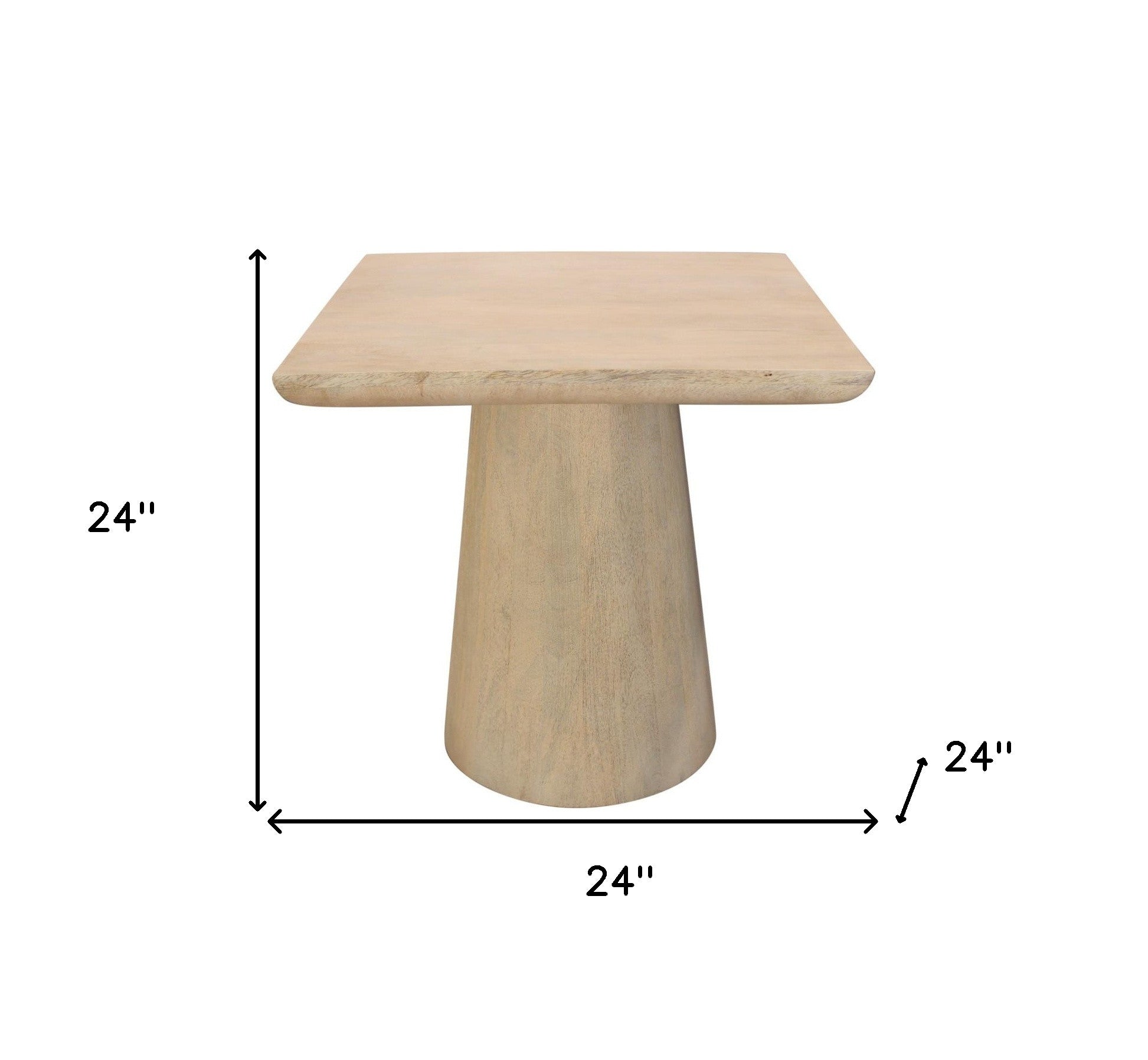 24" Natural Distressed Solid Wood Square Pedestal End Table