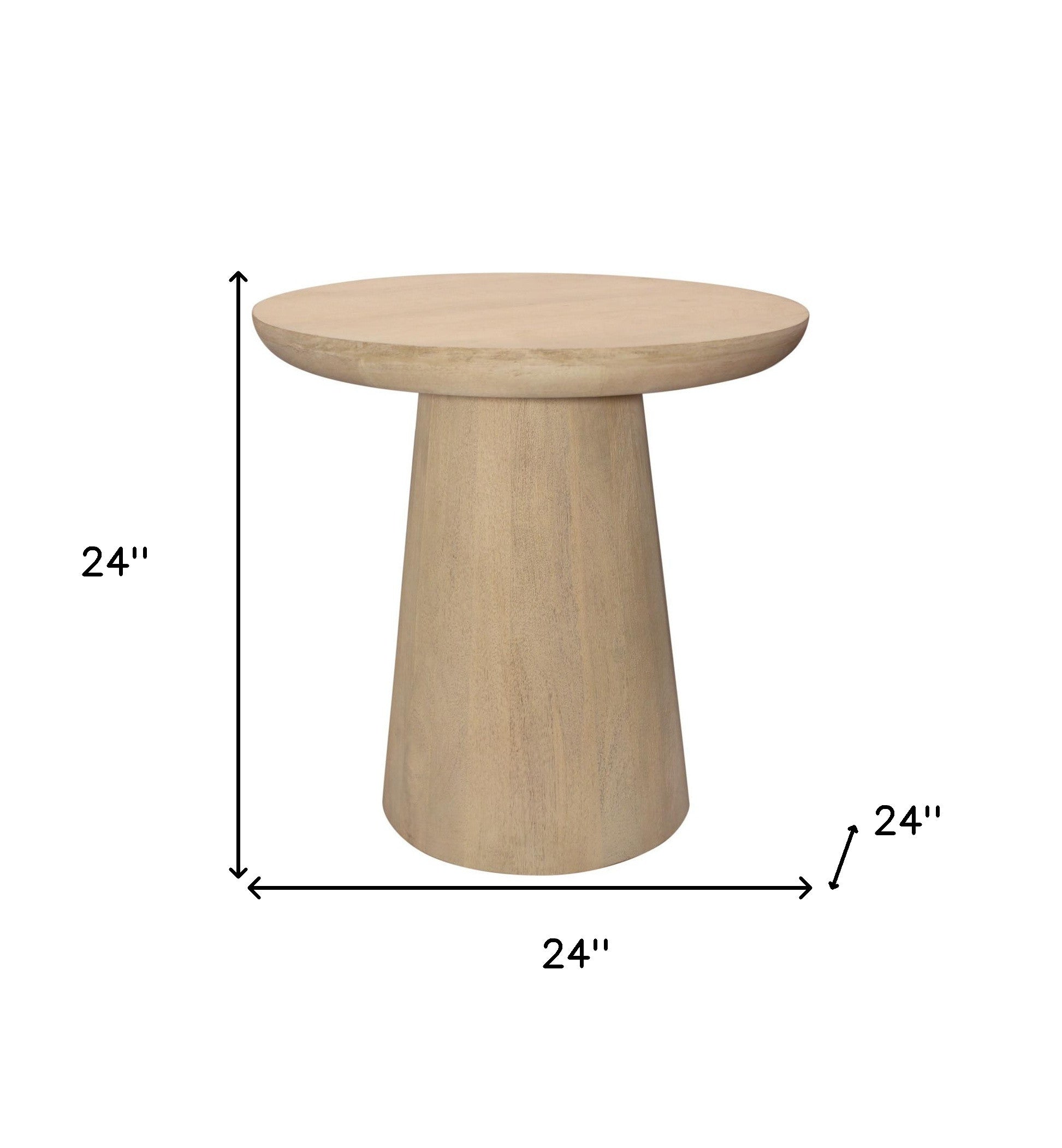 24" Natural Solid Wood Round Pedestal End Table