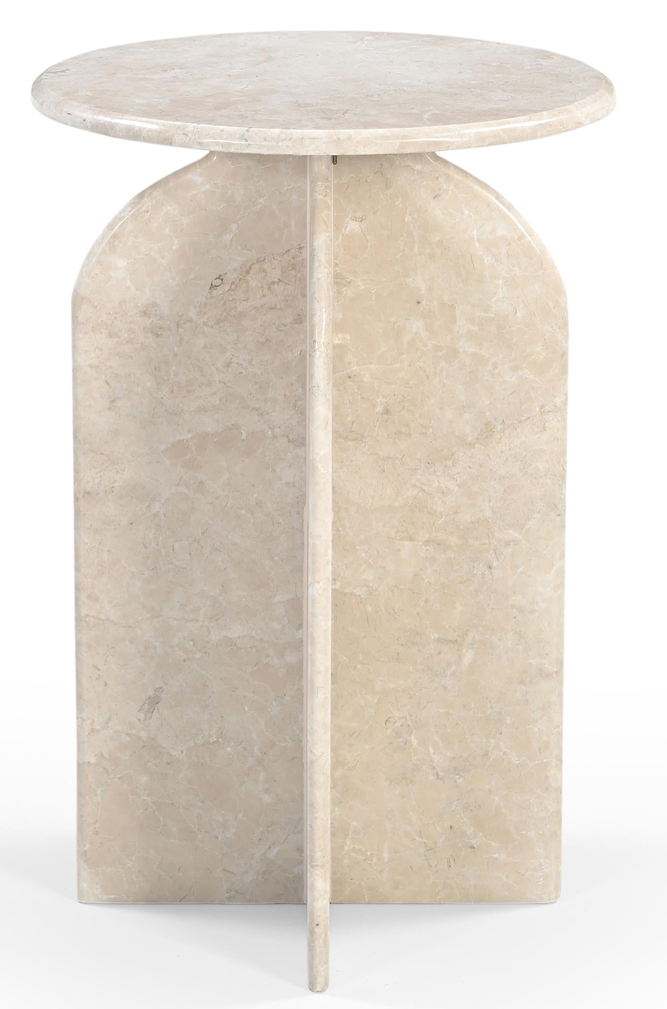 24" Cream Marble Round Pedestal End Table