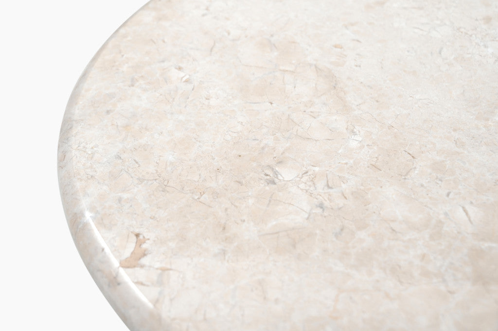 24" Cream Marble Round Pedestal End Table