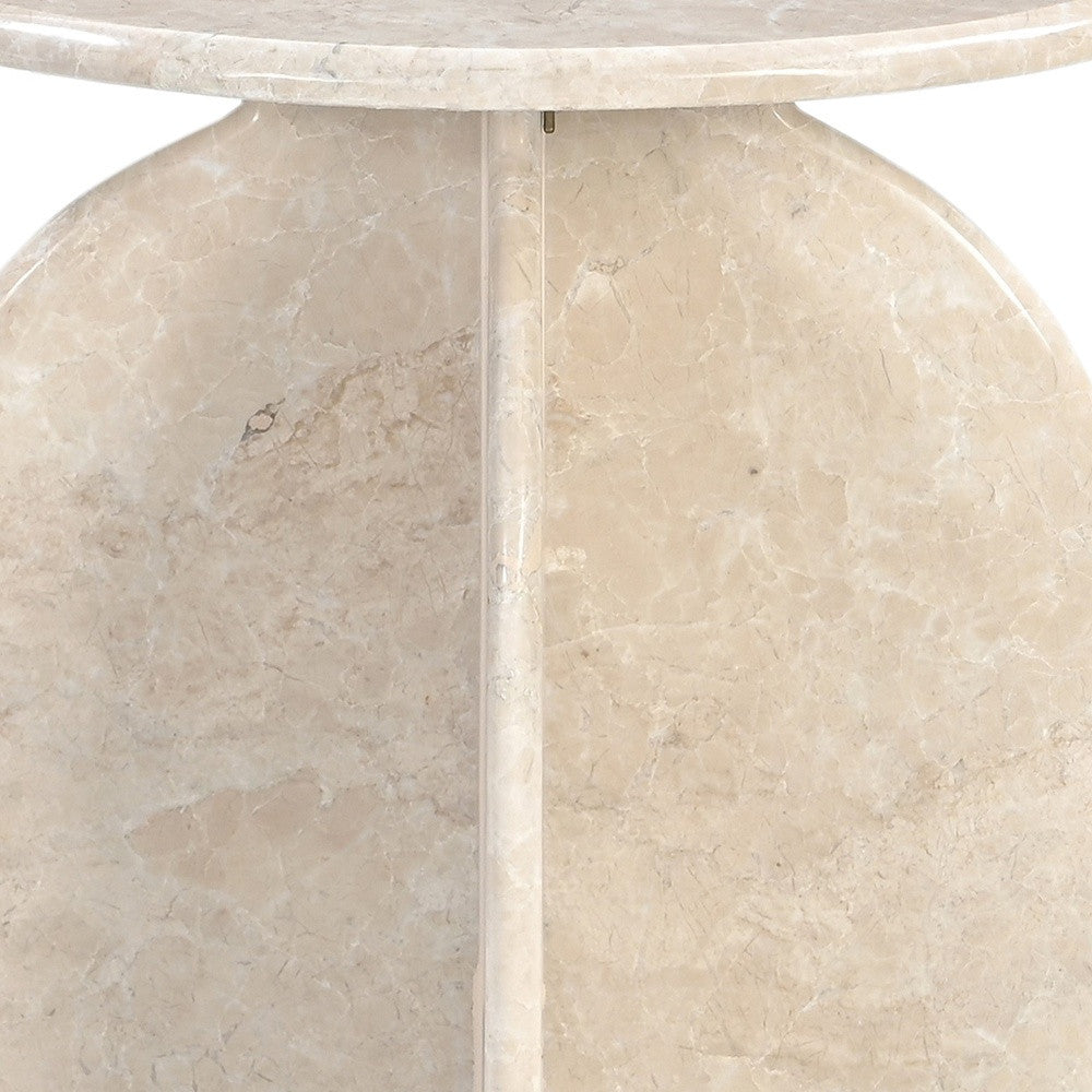 24" Cream Marble Round Pedestal End Table
