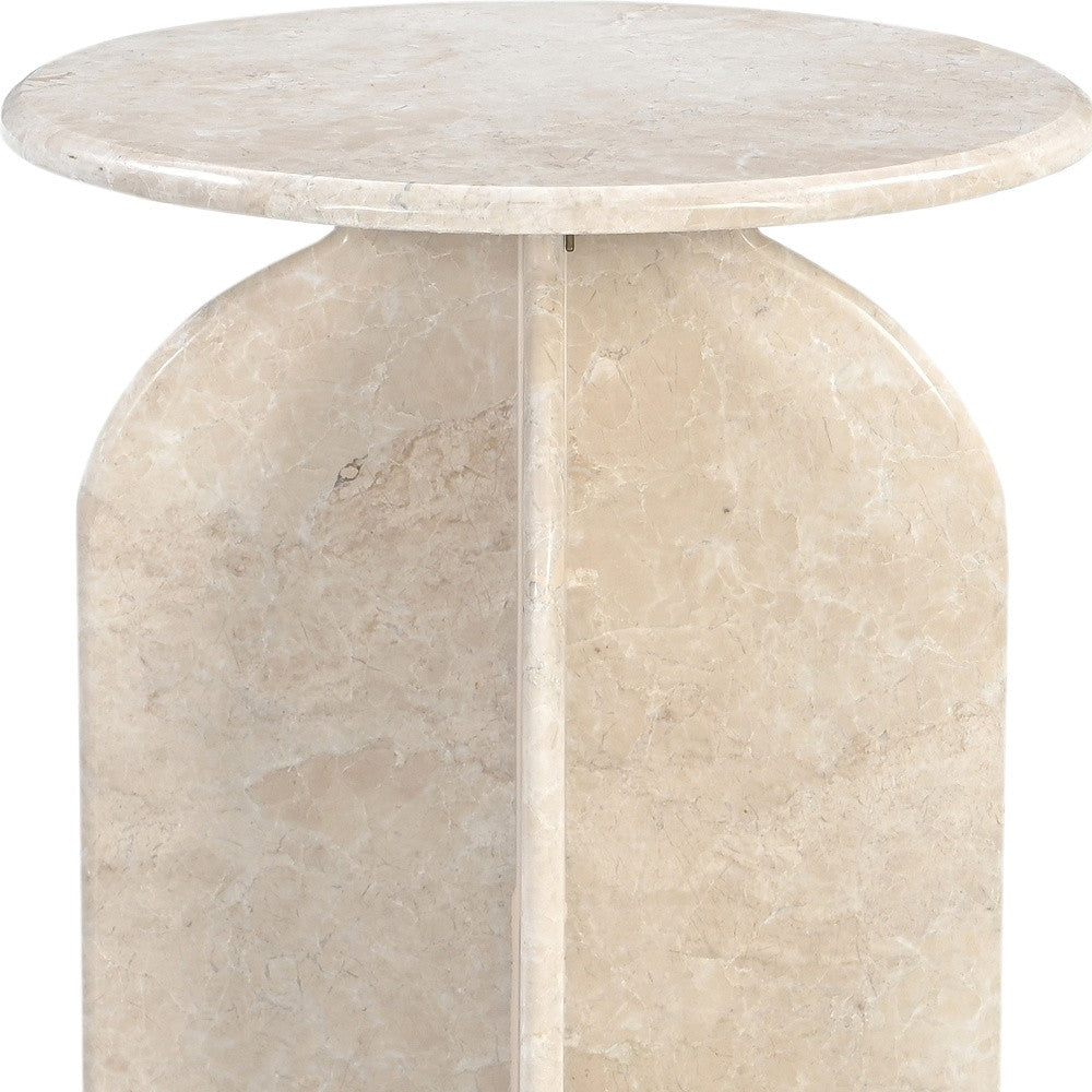 24" Cream Marble Round Pedestal End Table