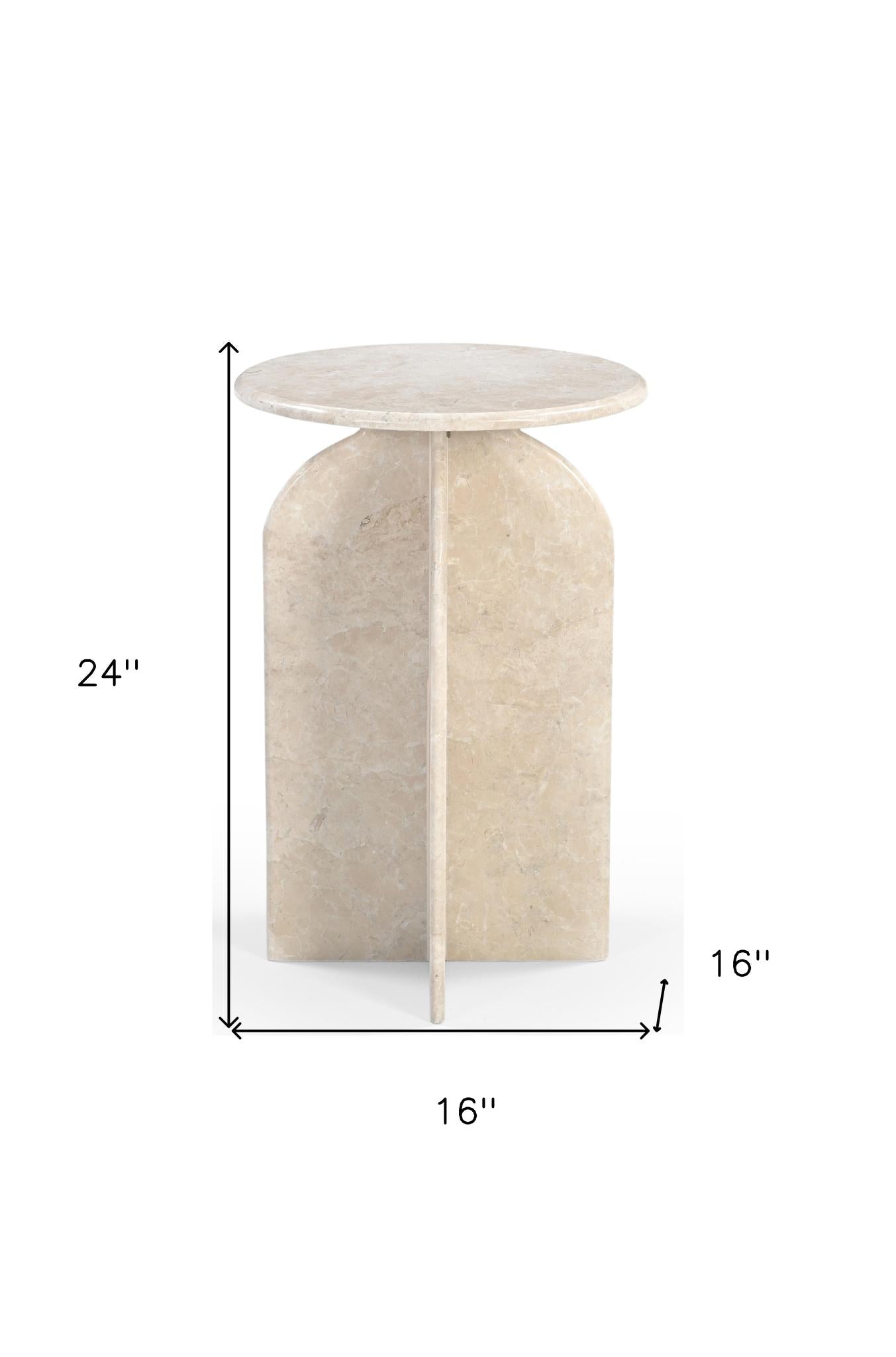 24" Cream Marble Round Pedestal End Table