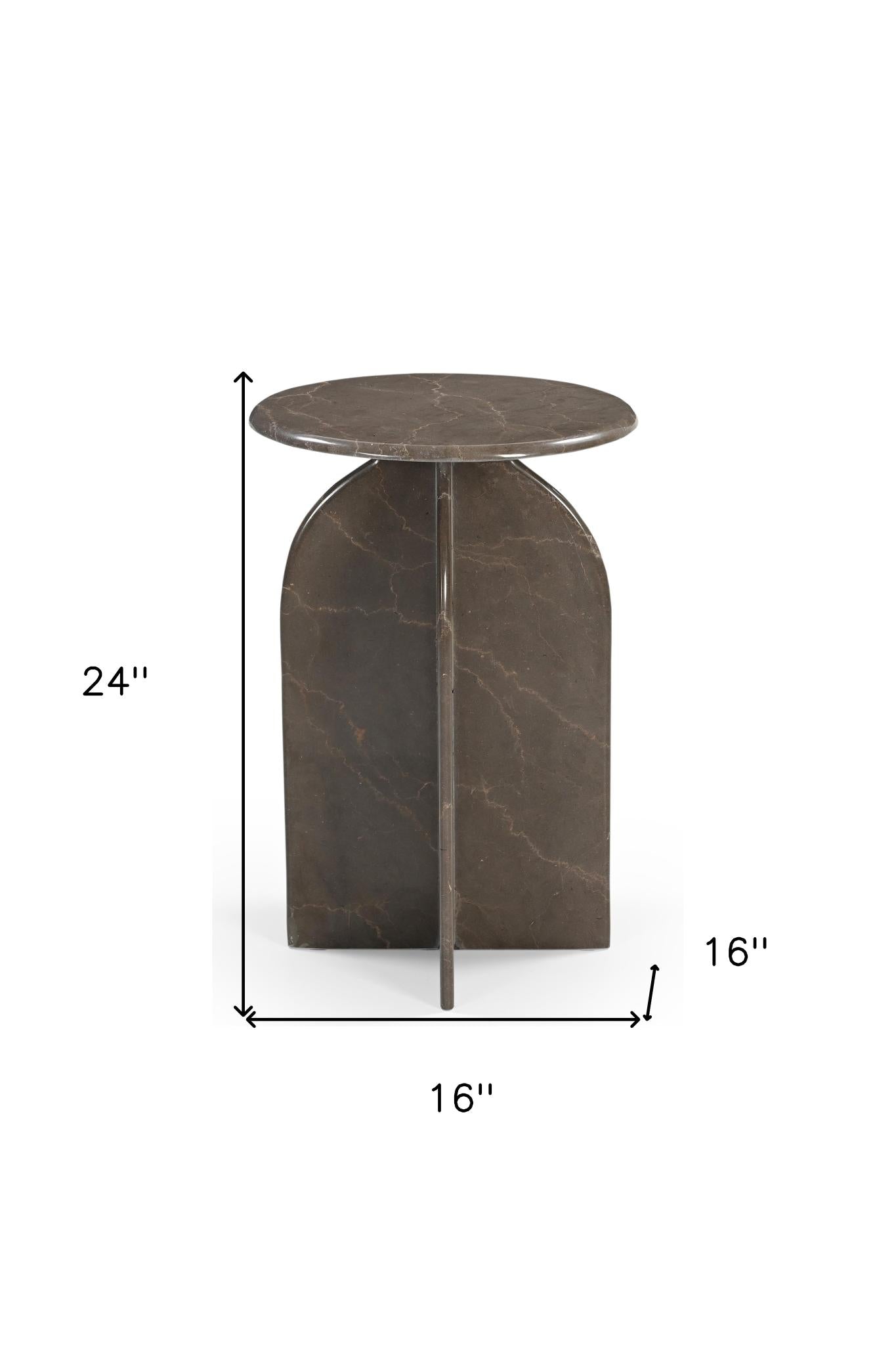 24" Brown Marble Round Pedestal End Table