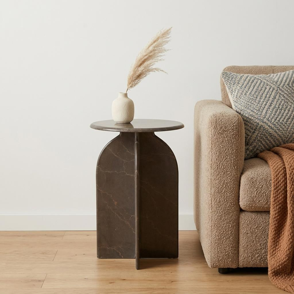 24" Brown Marble Round Pedestal End Table