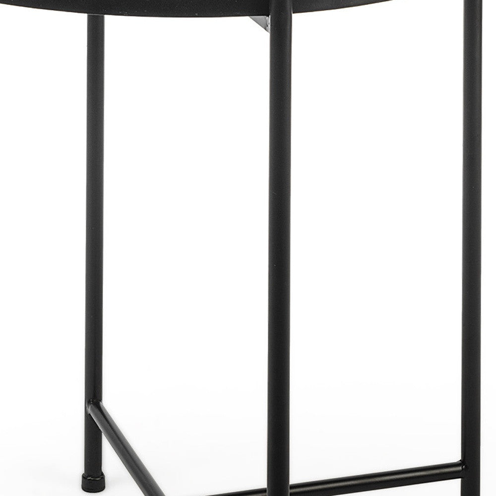 24" Silver and Black Mirrored Glass and Iron Round End Table