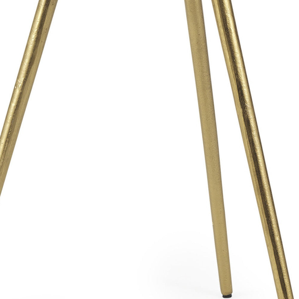 18" White and Gold Stone and Metal Tray Table