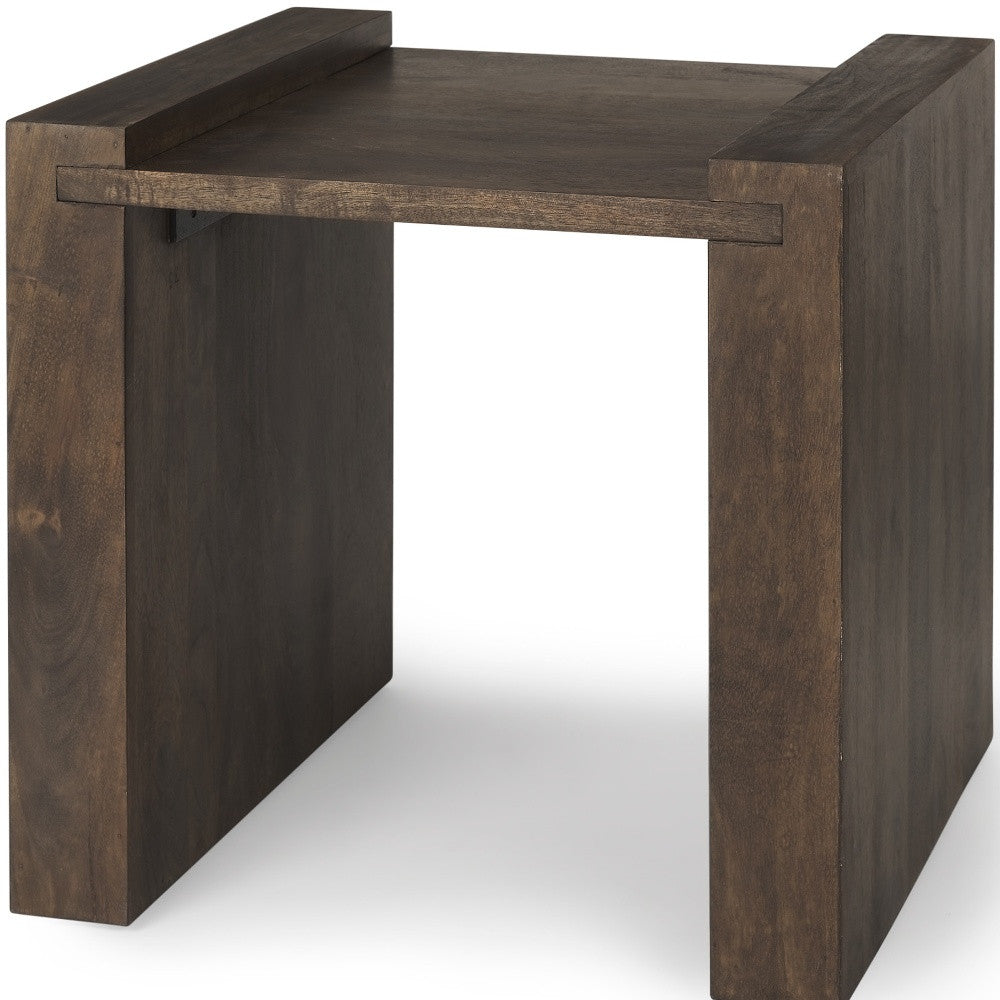 22" Espresso and Brown Solid Wood and Wood Tray Table