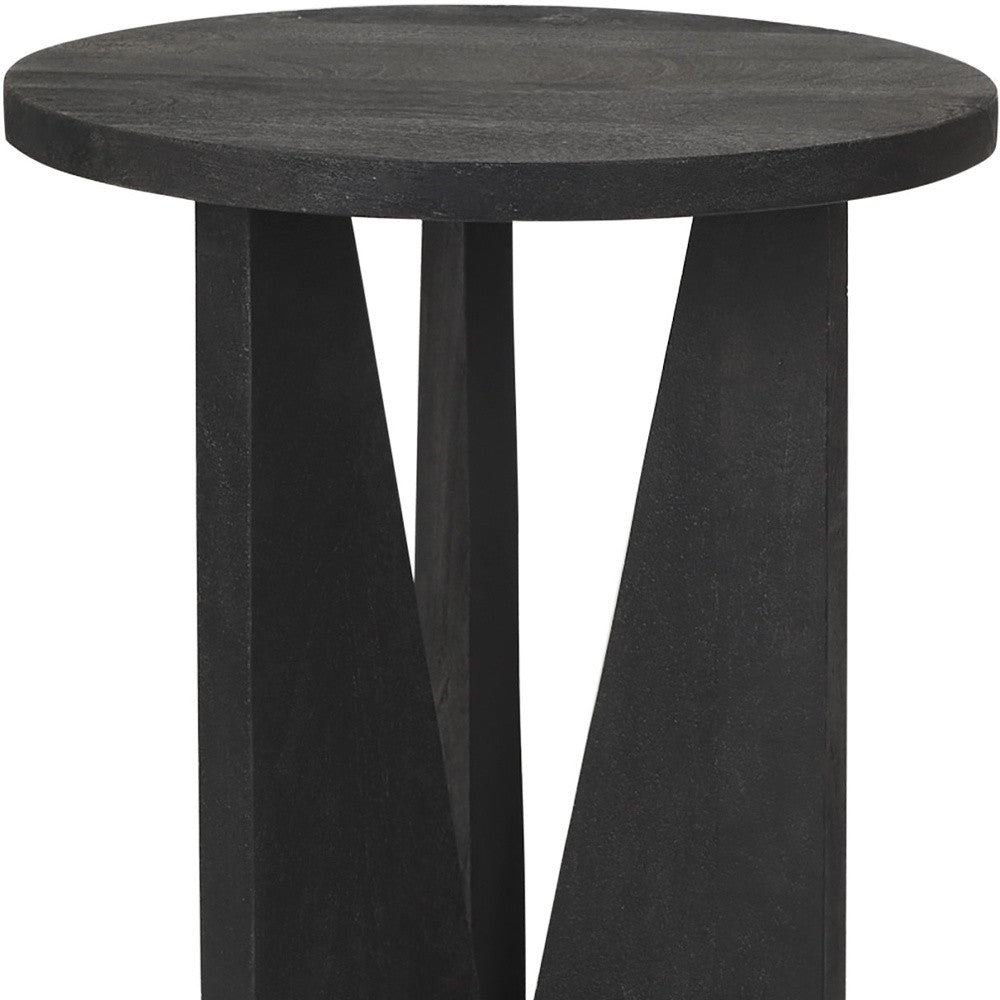 18" Black Solid Wood and Wood Tray Table