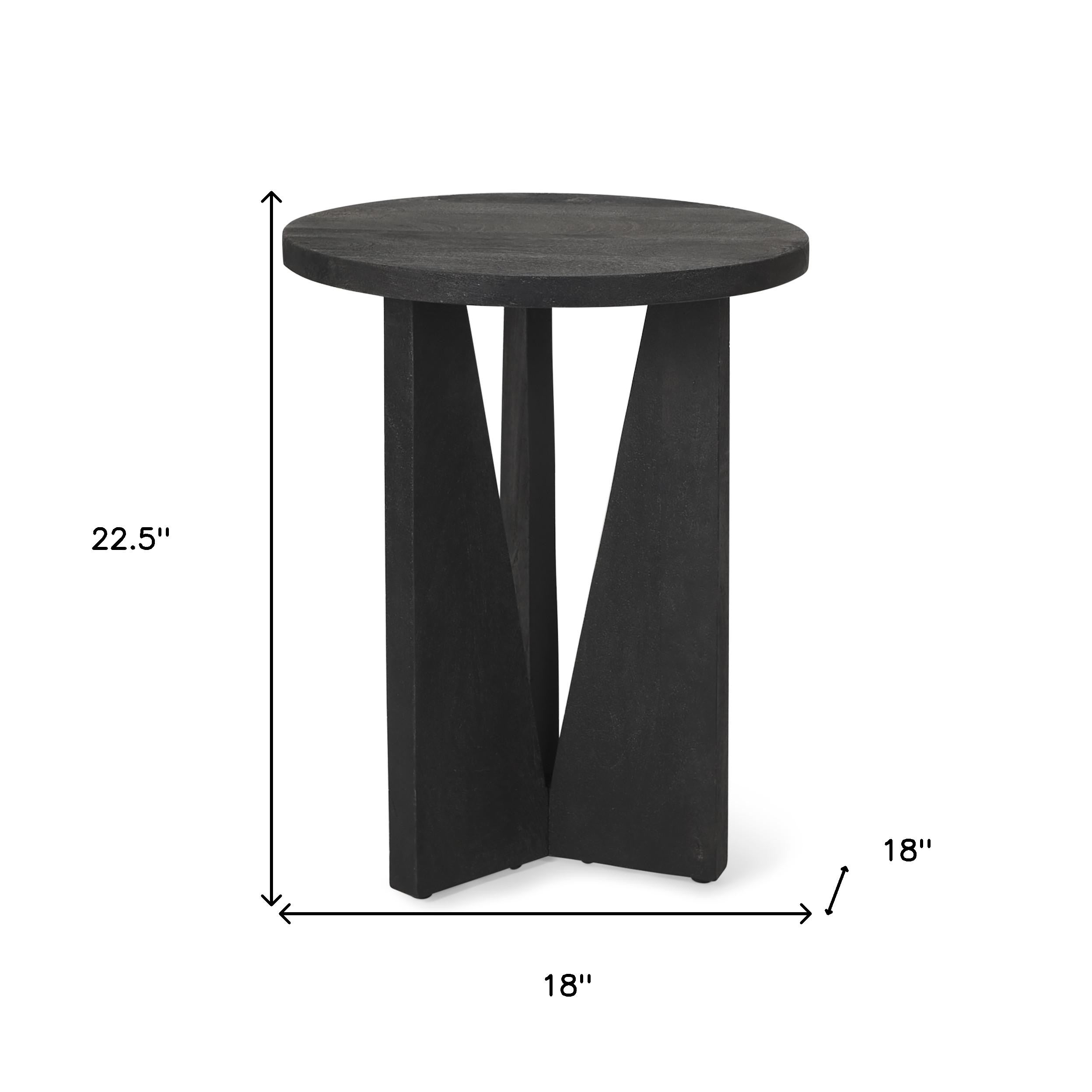 18" Black Solid Wood and Wood Tray Table