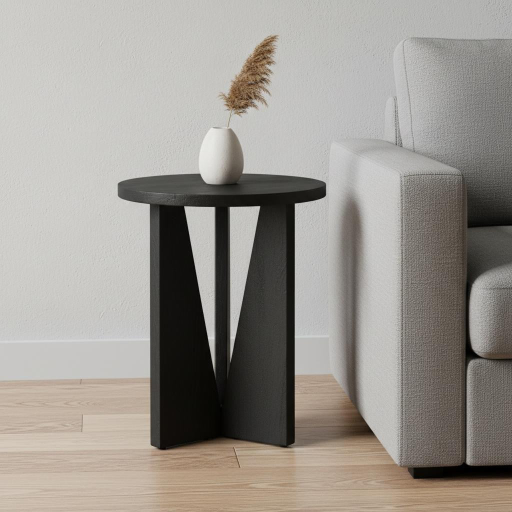 18" Black Solid Wood and Wood Tray Table