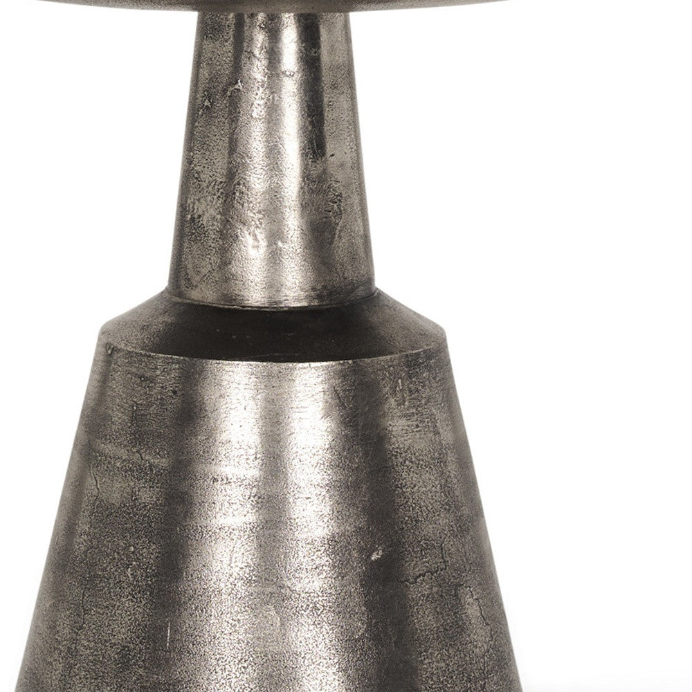 21" Silver Distressed Iron Round Pedestal End Table