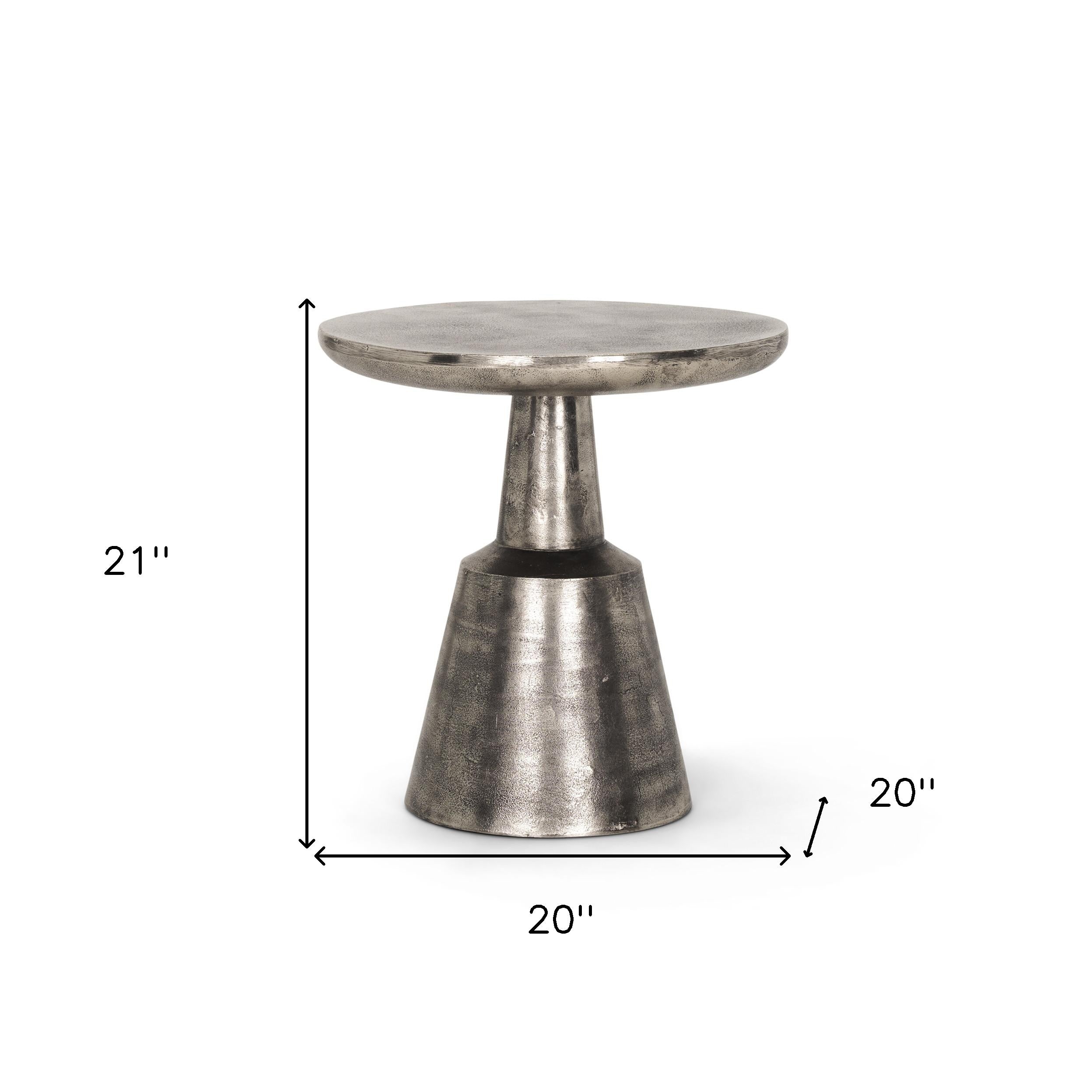 21" Silver Distressed Iron Round Pedestal End Table