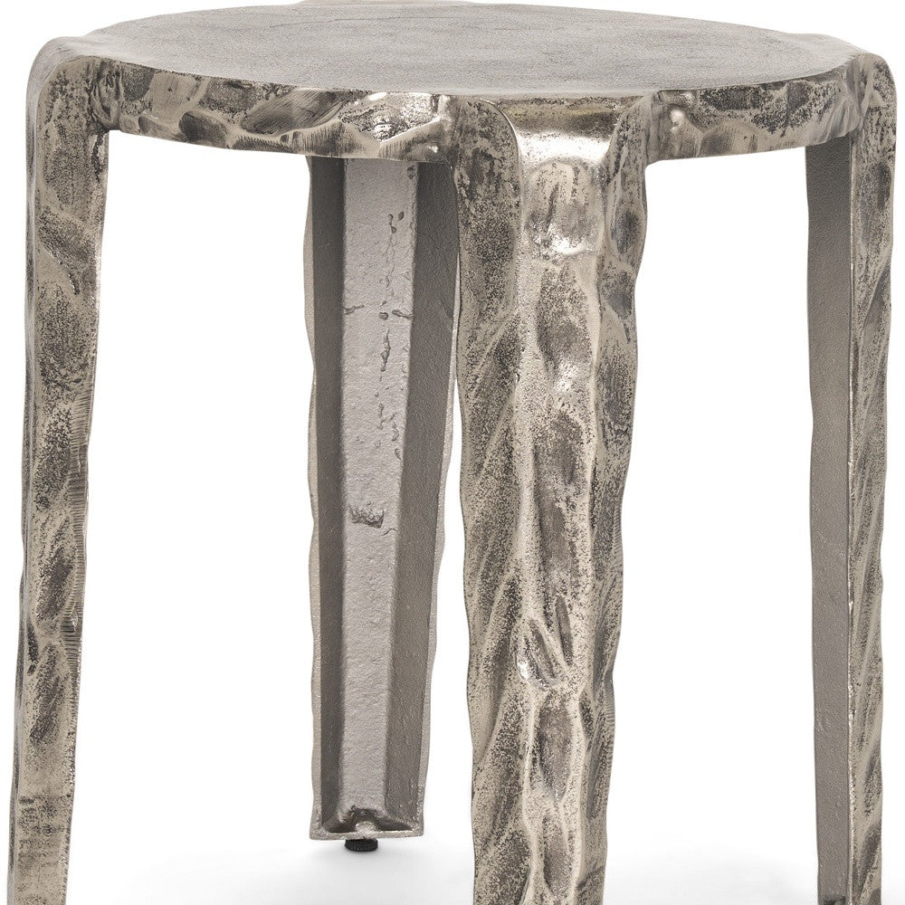 21" Silver Distressed Aluminum Round End Table