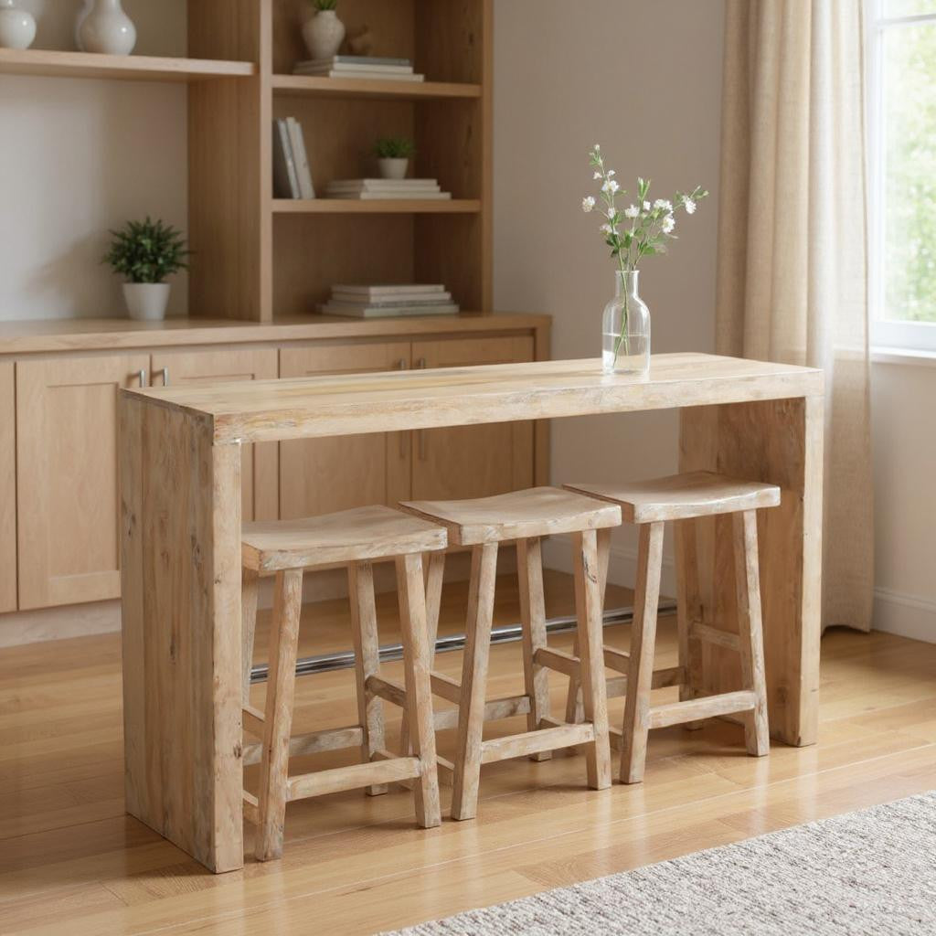 65" Antiqued White Solid Wood Rectangular Bar Table