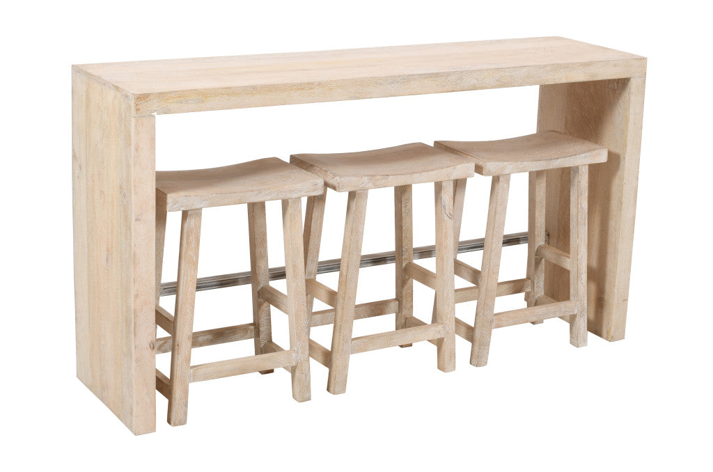 65" Antiqued White Solid Wood Rectangular Bar Table