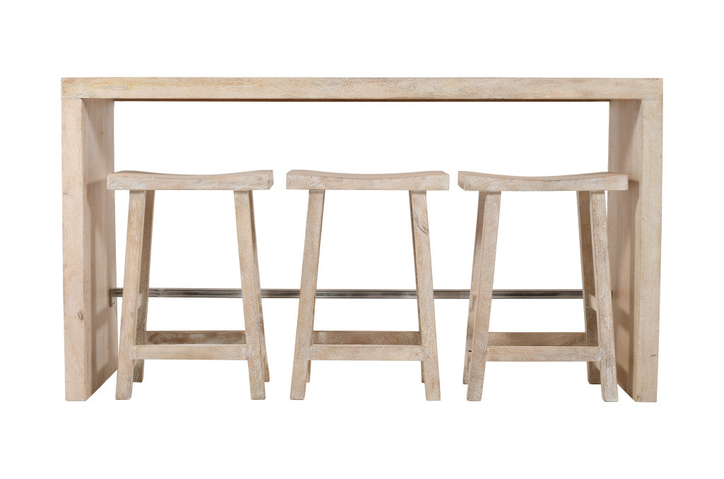65" Antiqued White Solid Wood Rectangular Bar Table